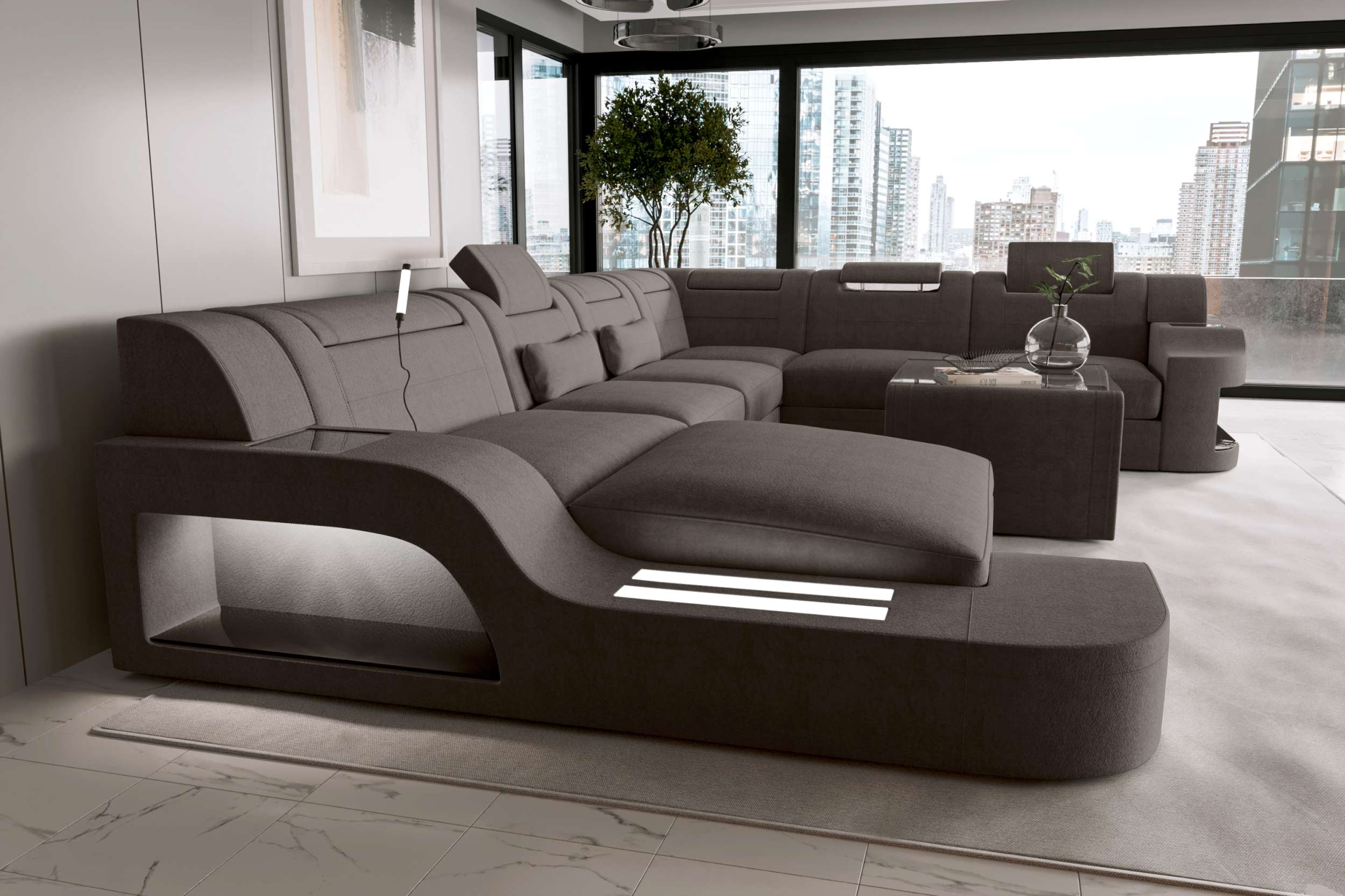 XXL Wohnlandschaft Palermo Stoffsofa Hellbraun