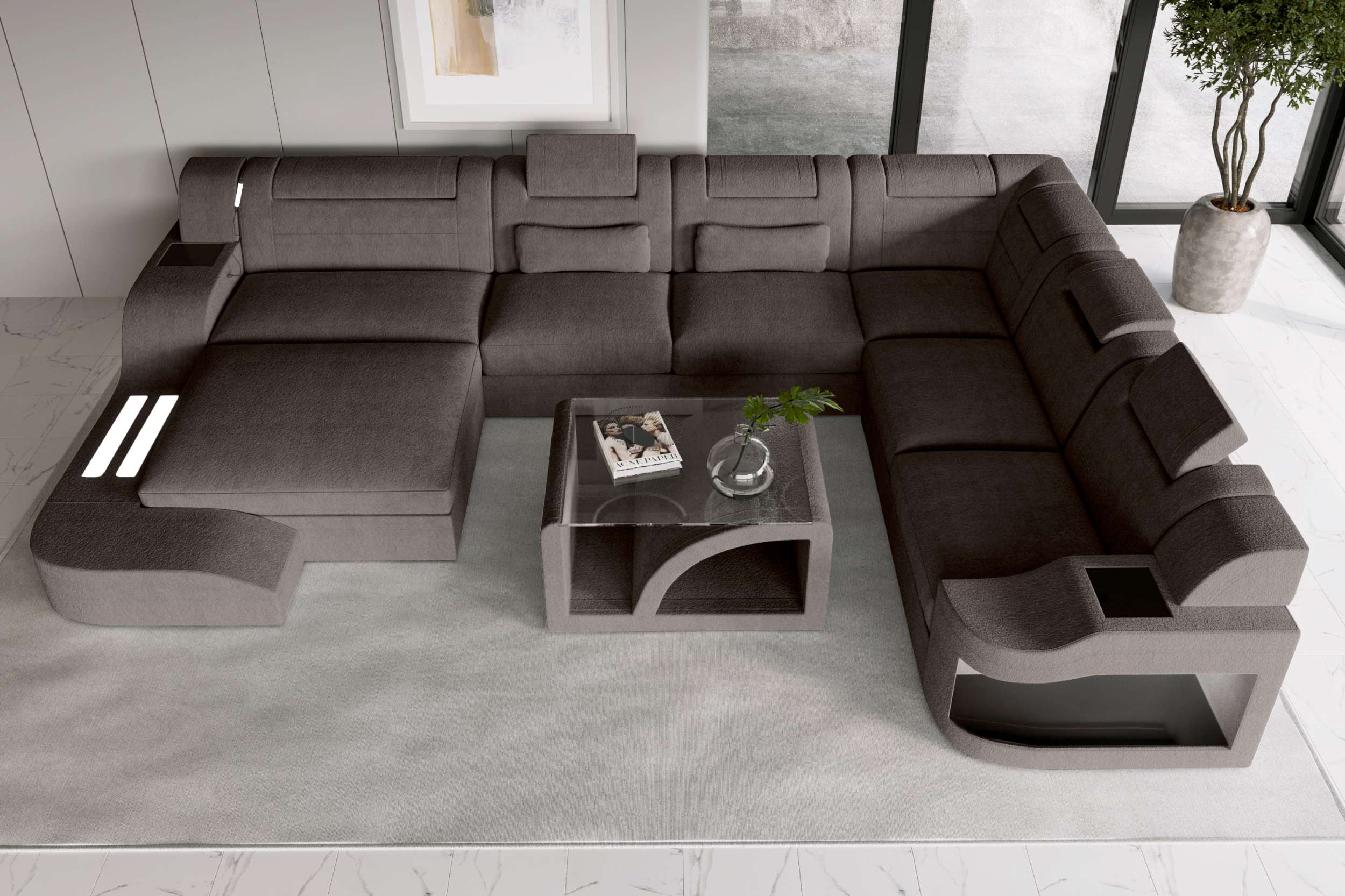 XXL Wohnlandschaft Palermo Stoffsofa Hellbraun
