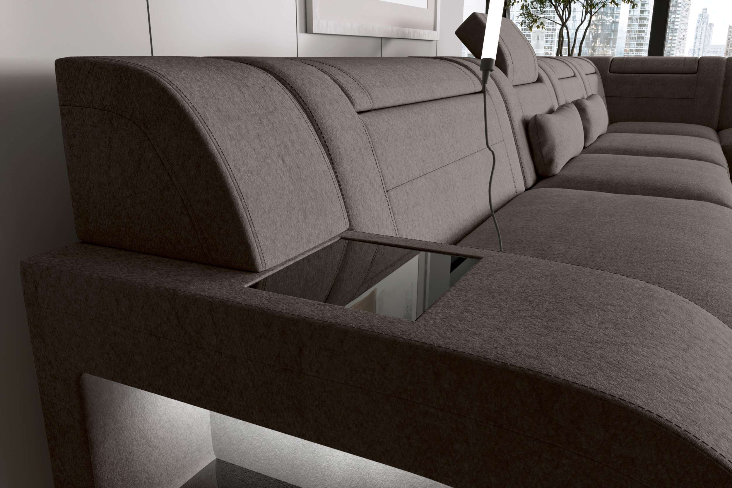 XXL Wohnlandschaft Palermo Stoffsofa Hellbraun