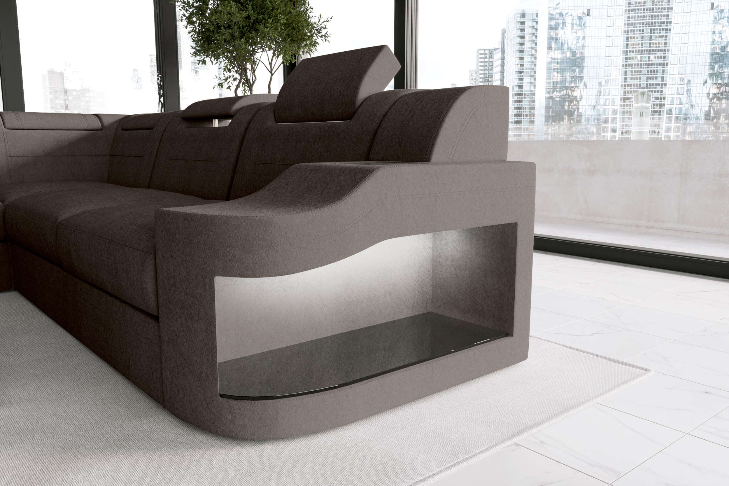 XXL Wohnlandschaft Palermo Stoffsofa Hellbraun
