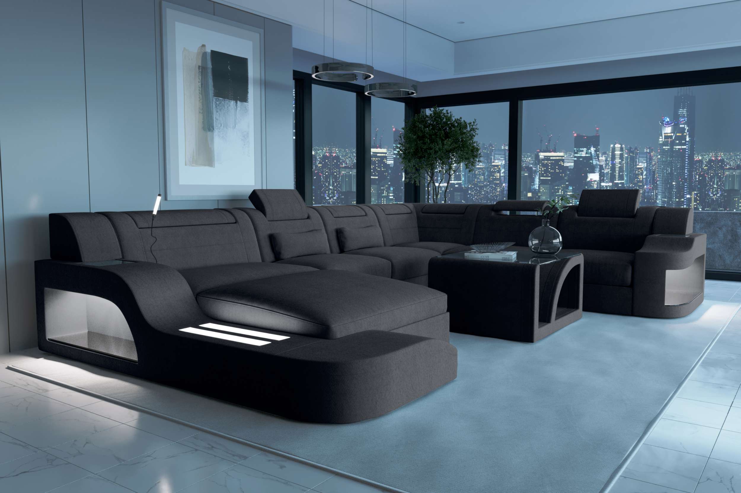 XXL Wohnlandschaft Palermo Stoffsofa Hellbraun