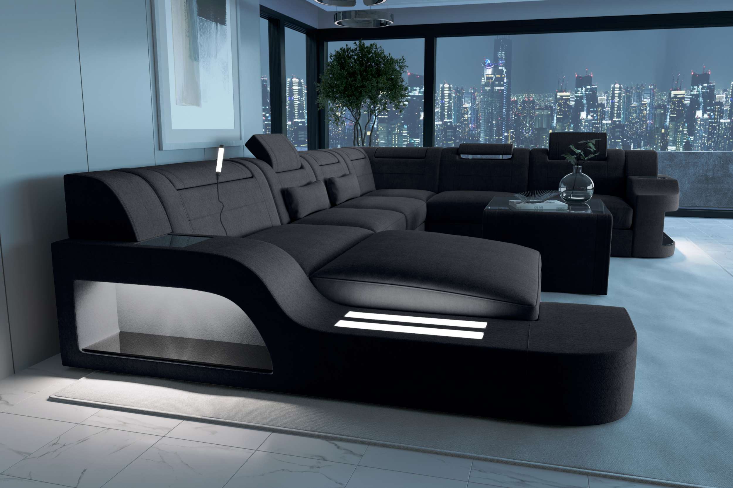 XXL Wohnlandschaft Palermo Stoffsofa Hellbraun