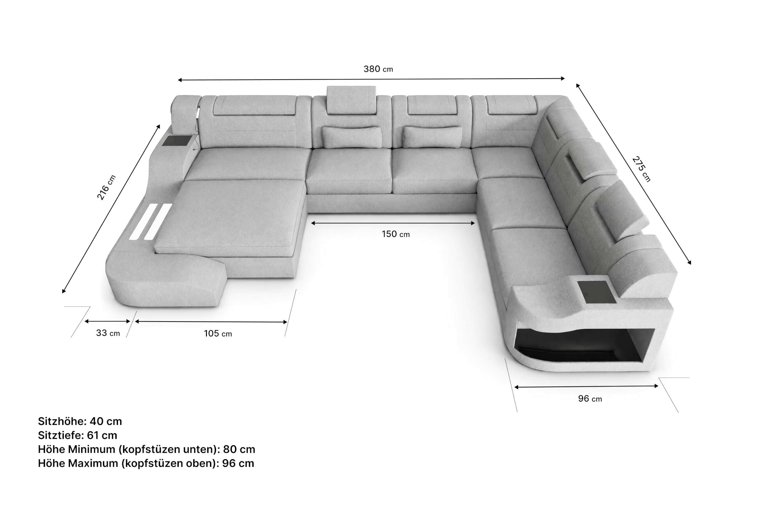 XXL Wohnlandschaft Palermo Stoffsofa Hellbraun