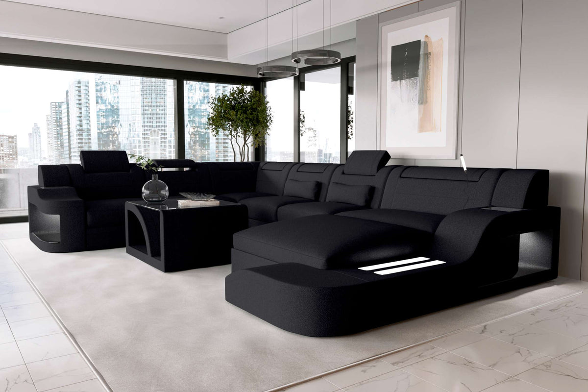 XXL Wohnlandschaft Palermo Stoffsofa Schwarz