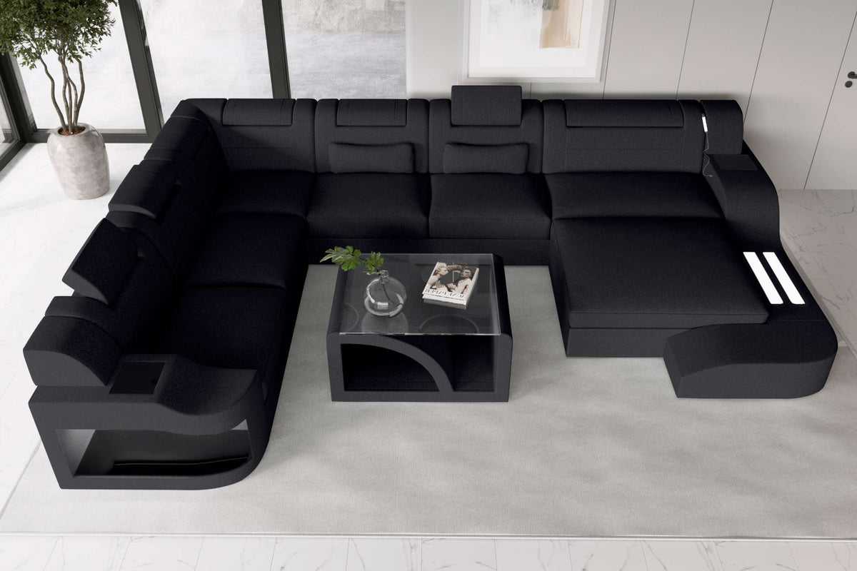 XXL Wohnlandschaft Palermo Stoffsofa Schwarz