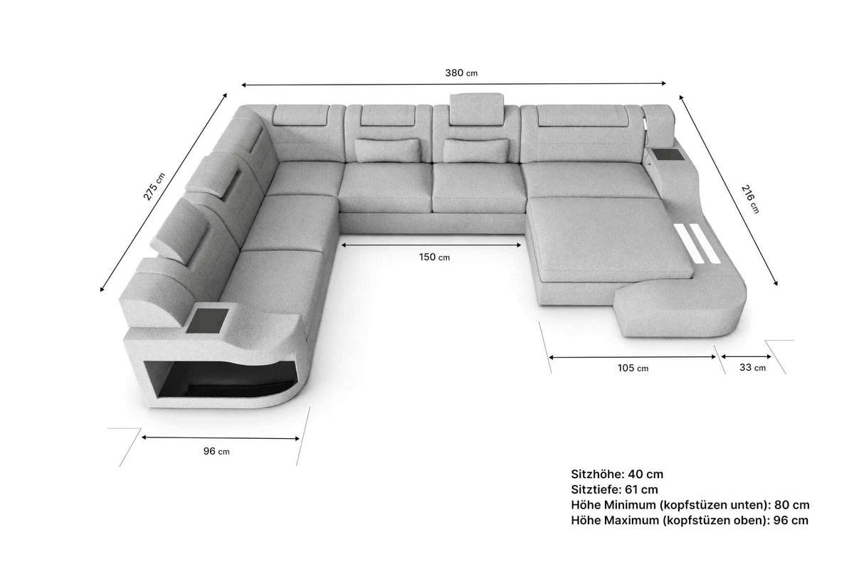 XXL Wohnlandschaft Palermo Stoffsofa Schwarz