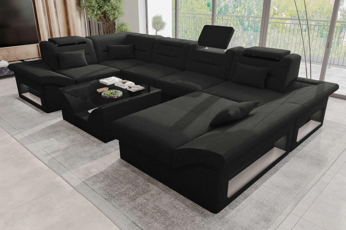 Wohnlandschaft Enzo U Form Stoffsofa Schwarz