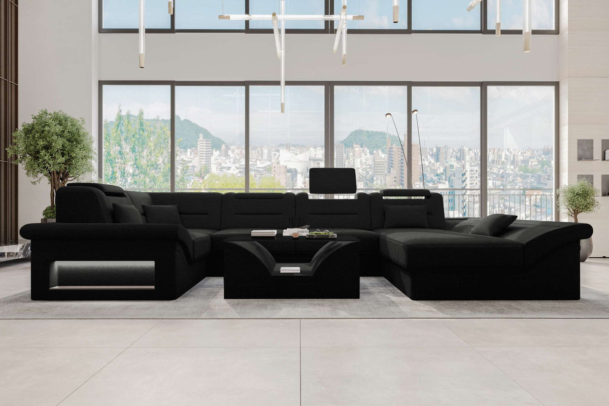 Wohnlandschaft Enzo U Form Stoffsofa Schwarz