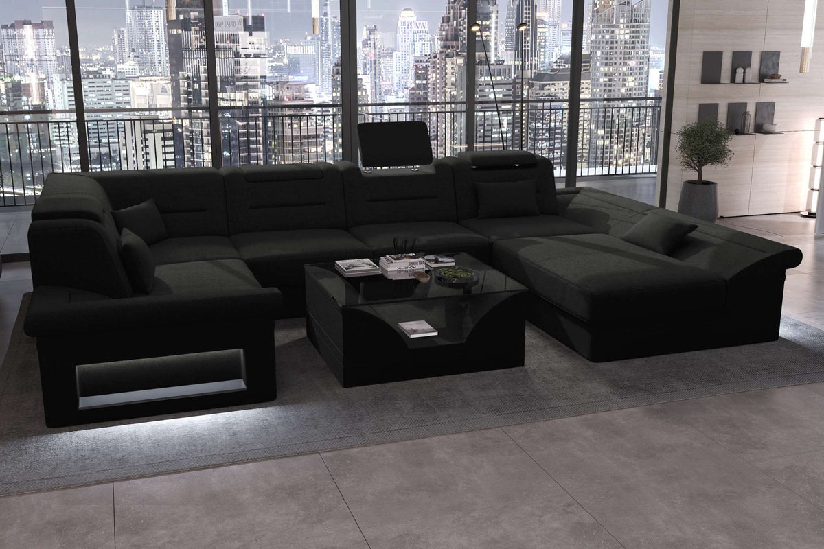 Wohnlandschaft Enzo U Form Stoffsofa Schwarz