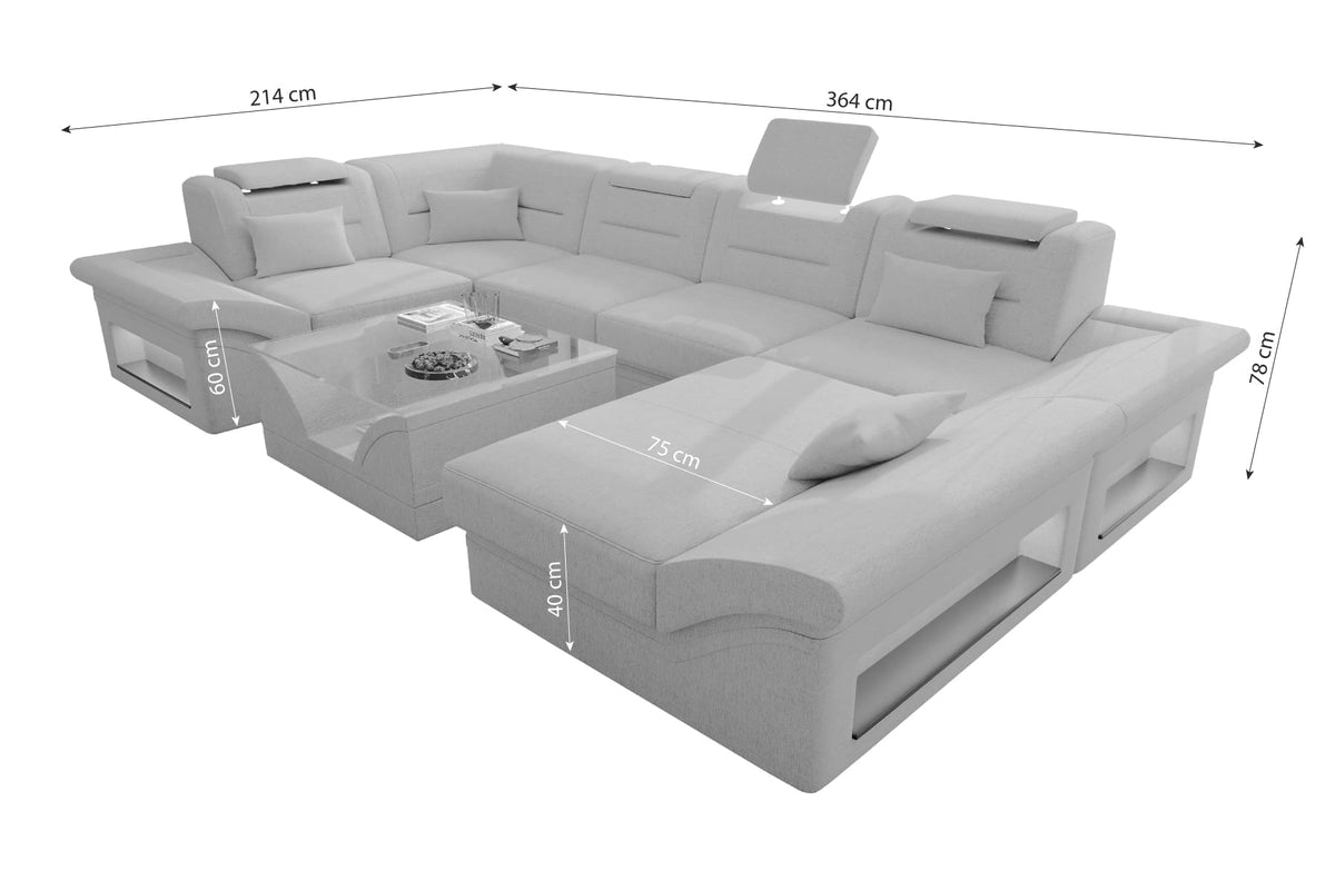 Wohnlandschaft Enzo U Form Stoffsofa Schwarz