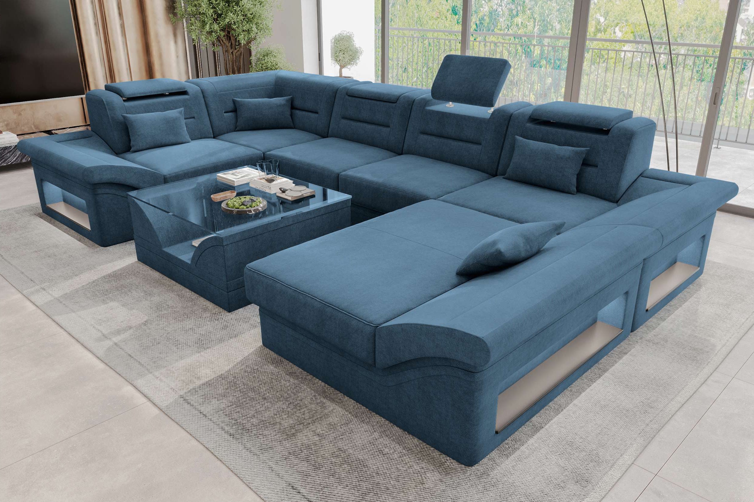 Wohnlandschaft Enzo U Form Stoffsofa Blau
