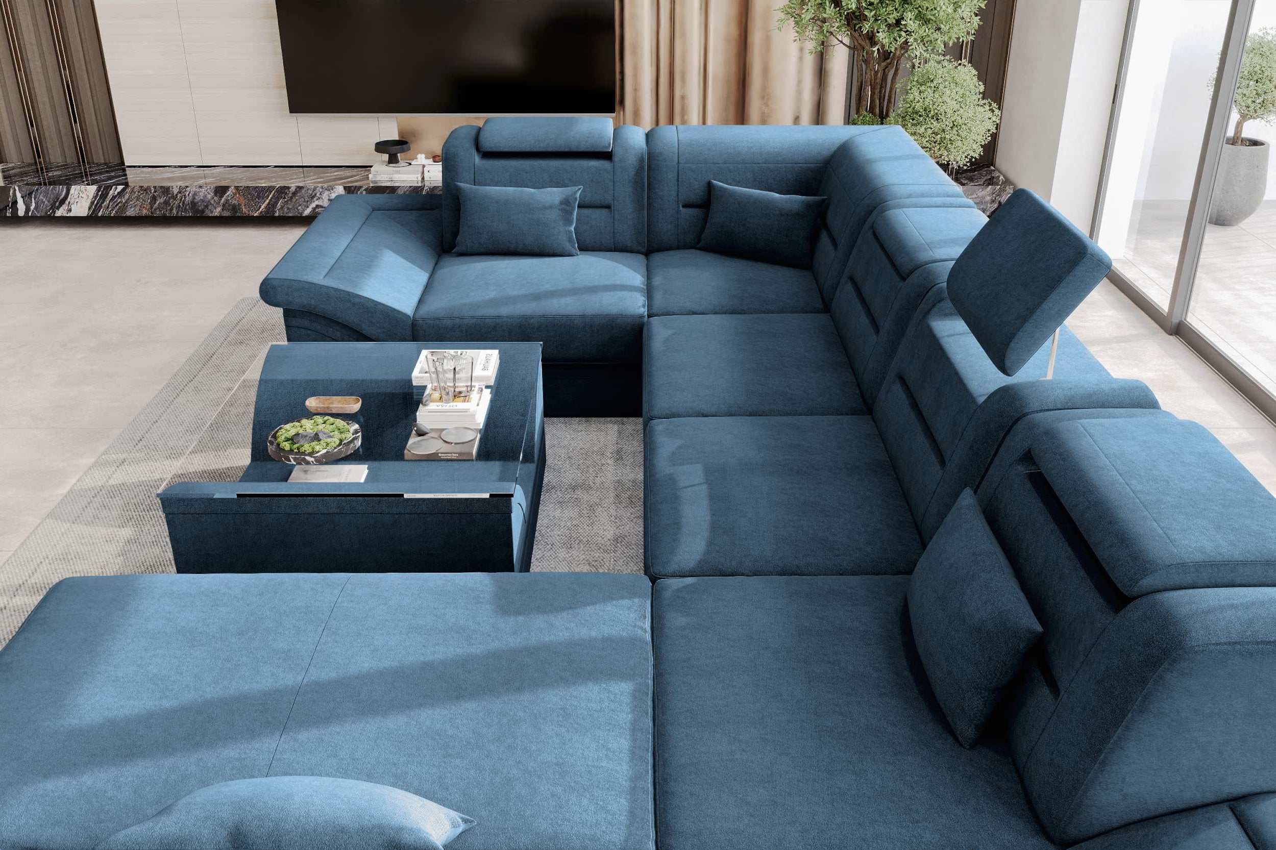 Wohnlandschaft Enzo U Form Stoffsofa Blau