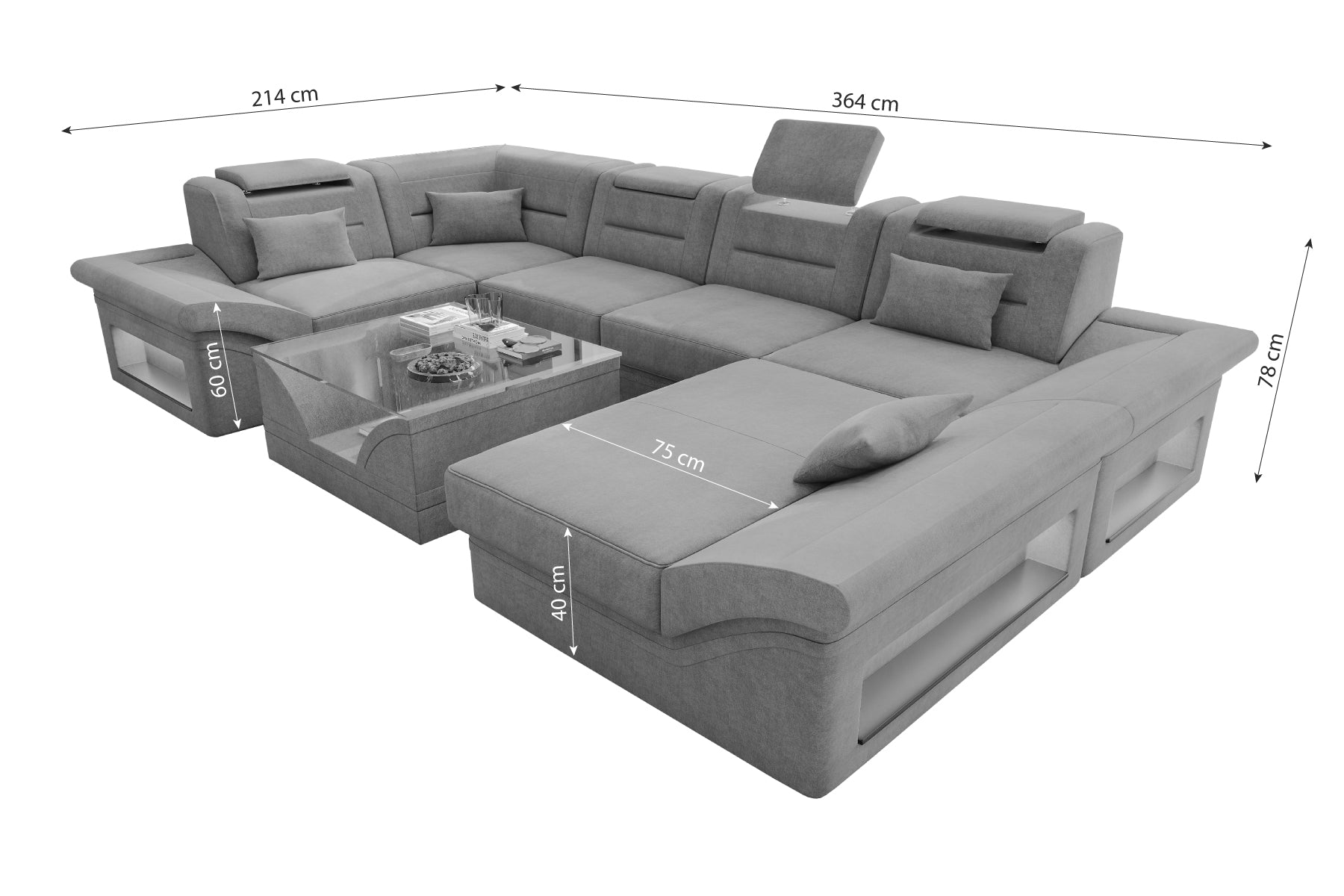 Wohnlandschaft Enzo U Form Stoffsofa Blau