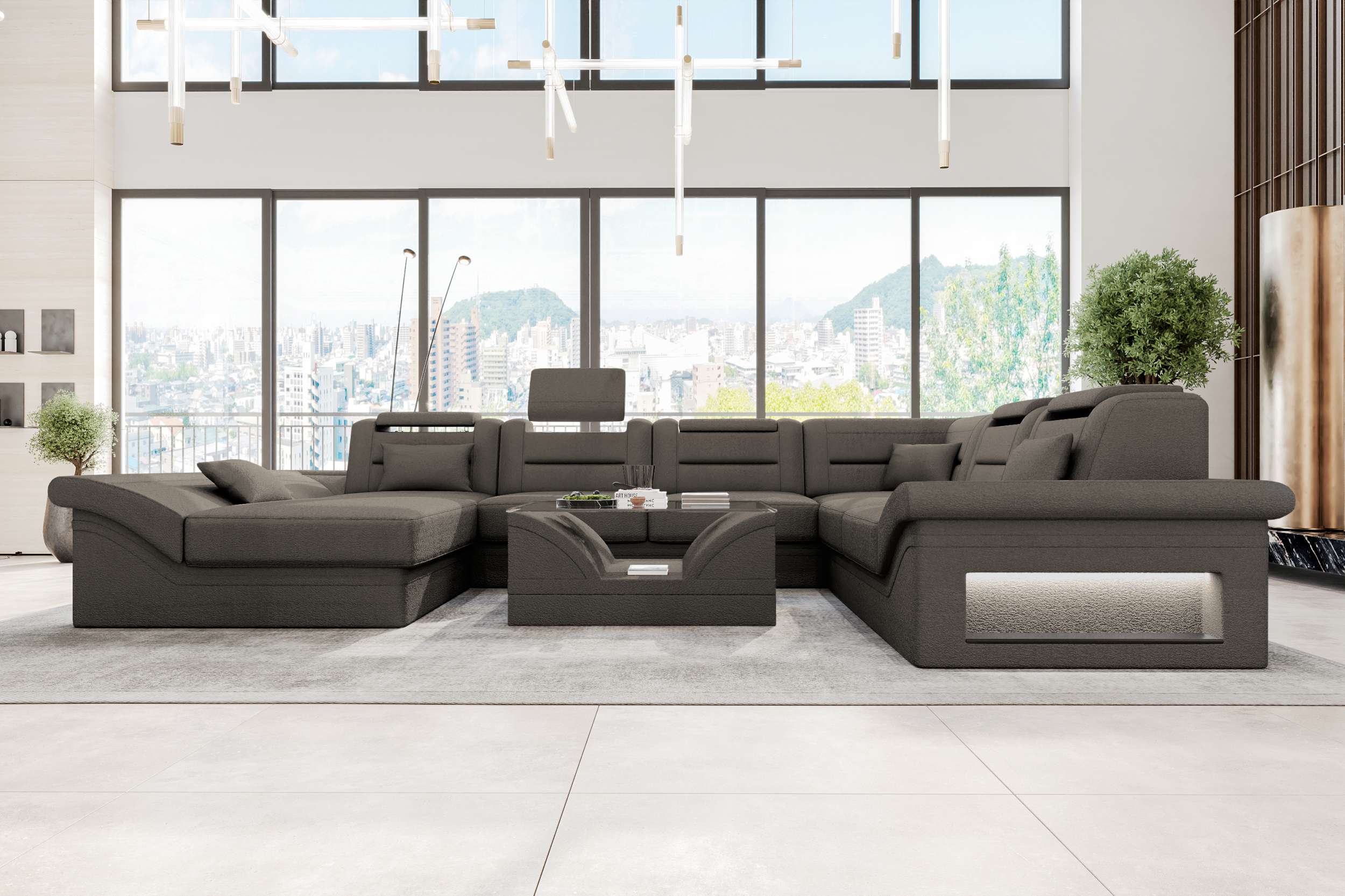 XXL Wohnlandschaft Enzo Stoffsofa Hellbraun