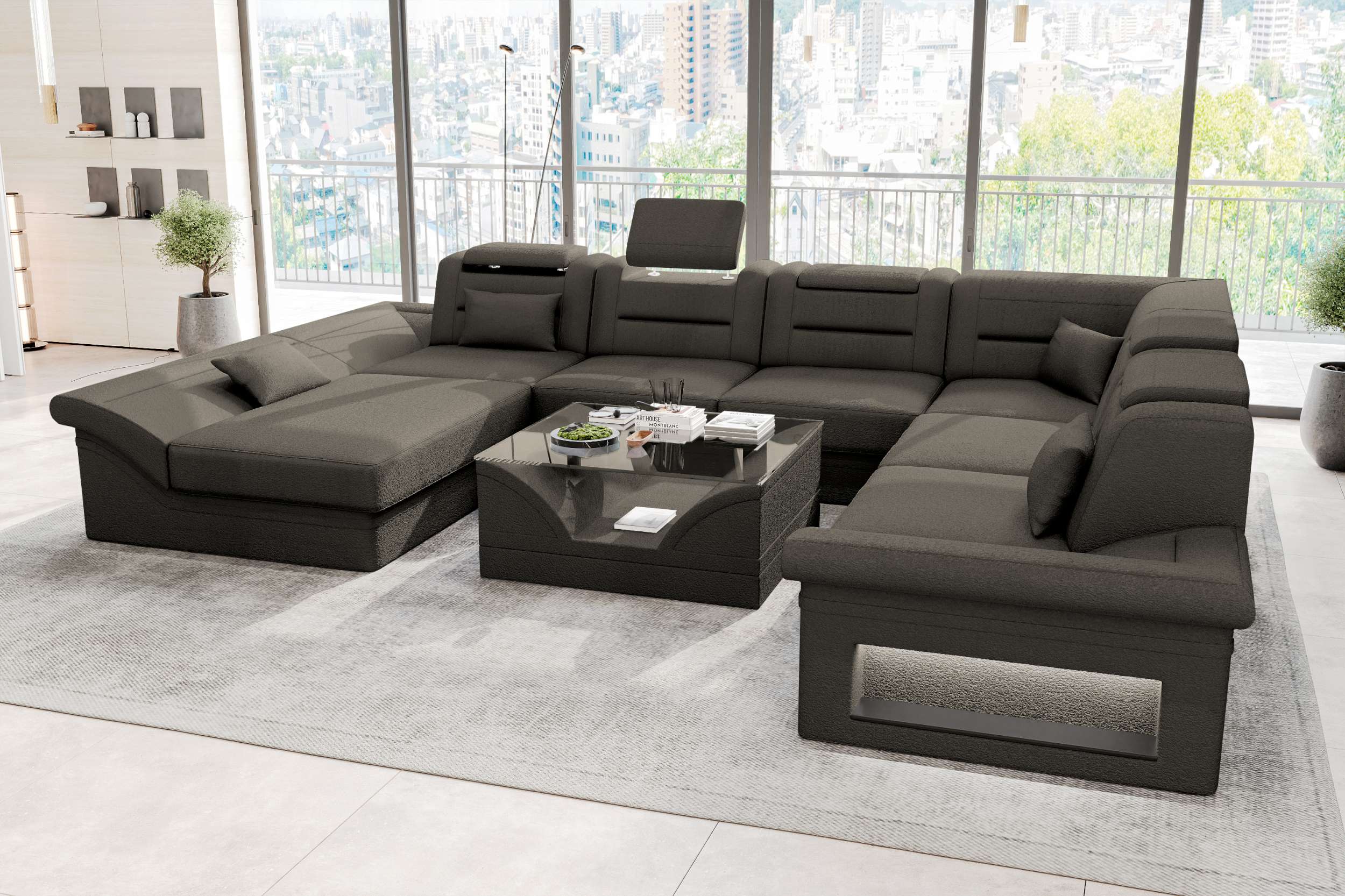 XXL Wohnlandschaft Enzo Stoffsofa Hellbraun