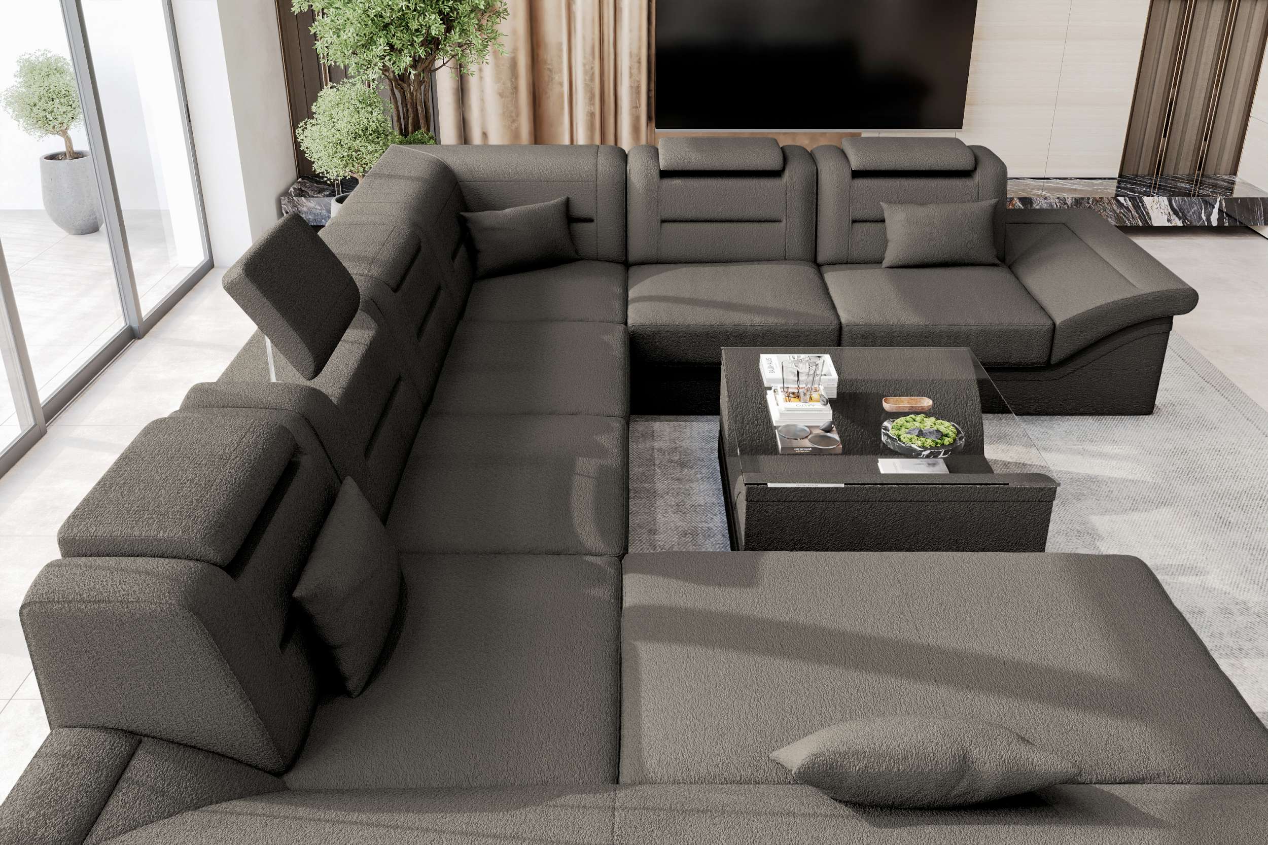 XXL Wohnlandschaft Enzo Stoffsofa Hellbraun