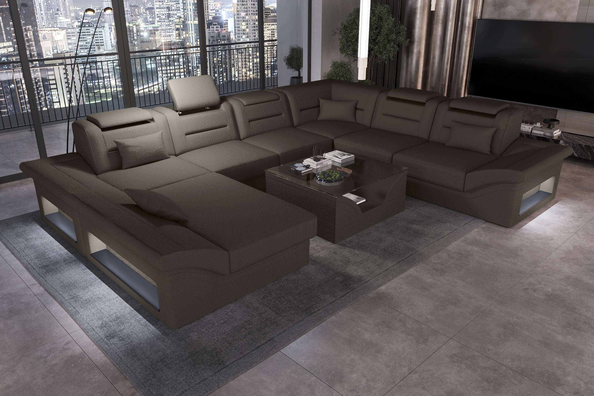XXL Wohnlandschaft Enzo Stoffsofa Hellbraun