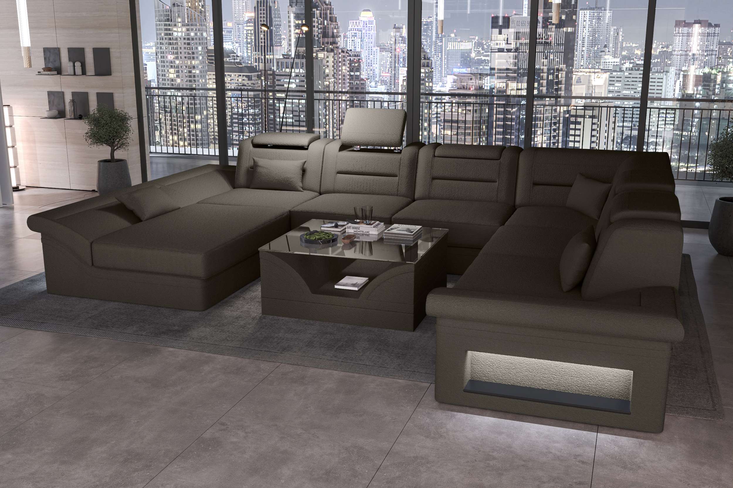 XXL Wohnlandschaft Enzo Stoffsofa Hellbraun