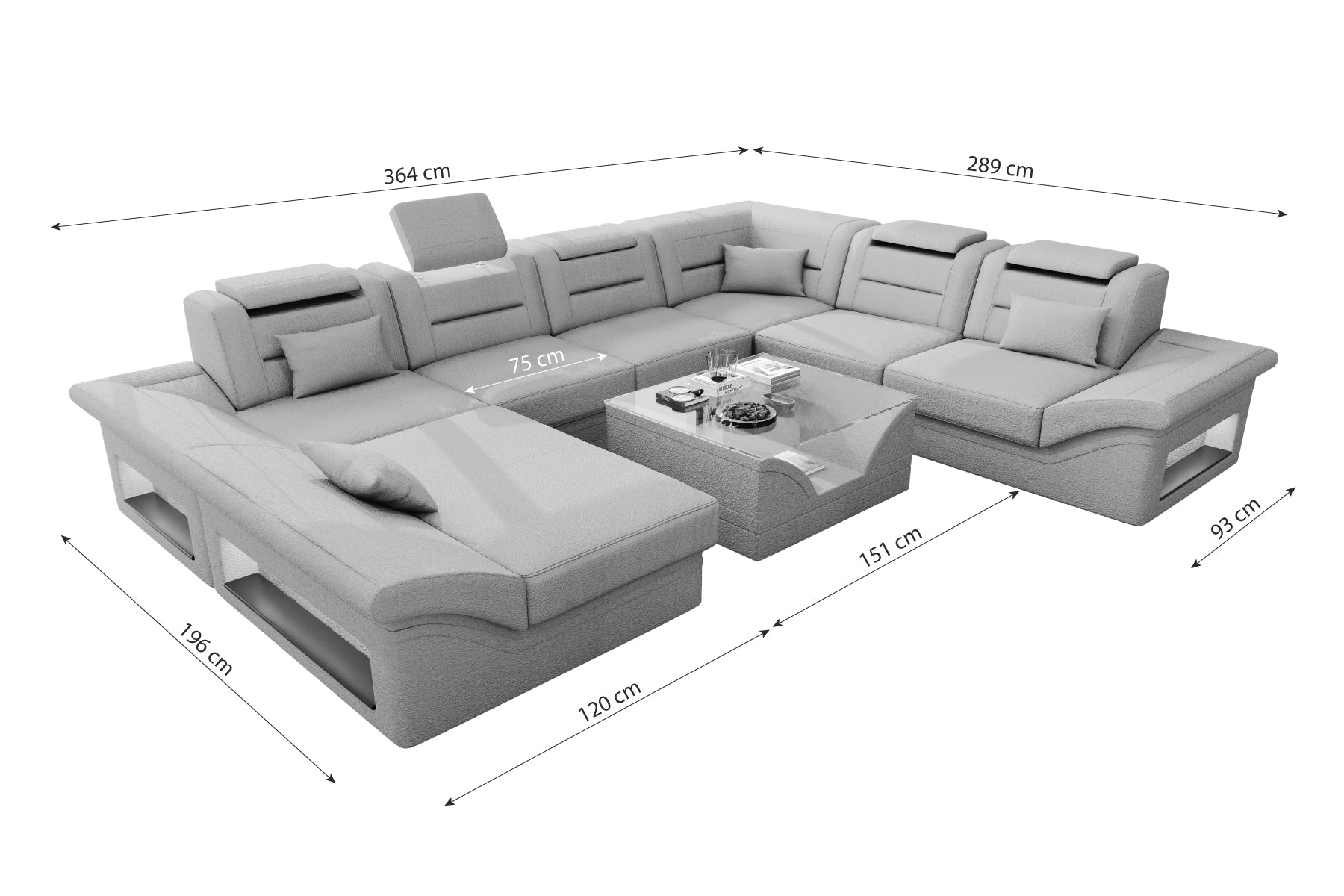 XXL Wohnlandschaft Enzo Stoffsofa Hellbraun