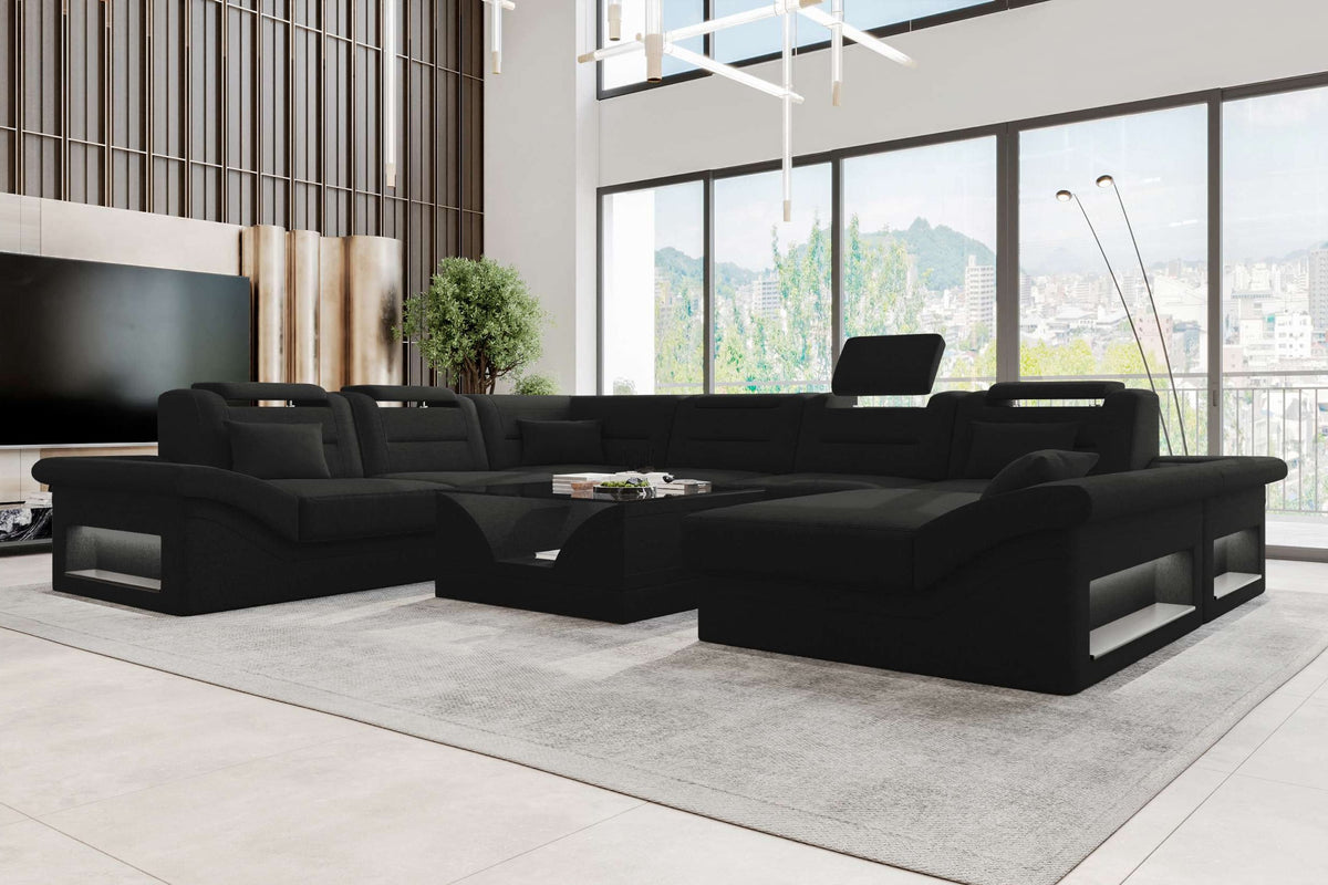 XXL Wohnlandschaft Enzo Stoffsofa Schwarz