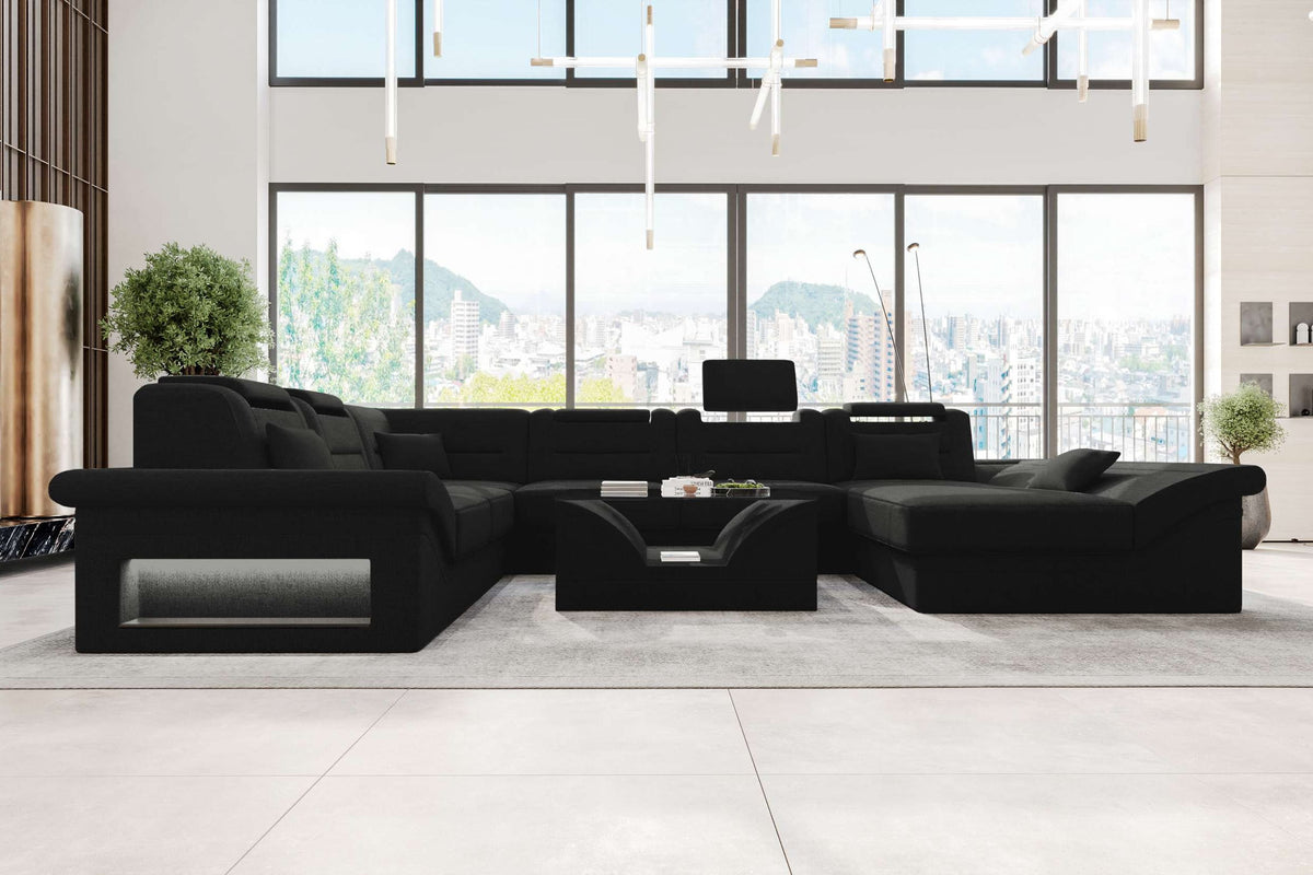 XXL Wohnlandschaft Enzo Stoffsofa Schwarz