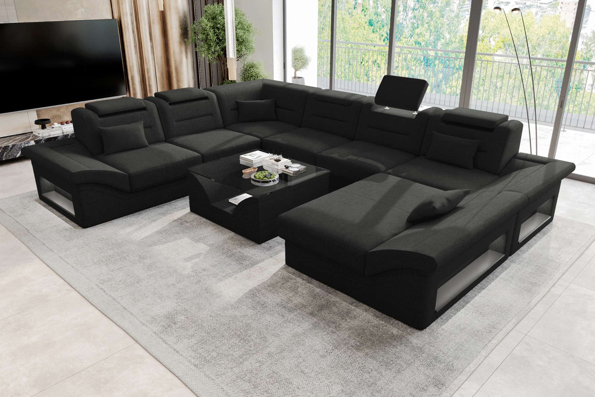 XXL Wohnlandschaft Enzo Stoffsofa Schwarz