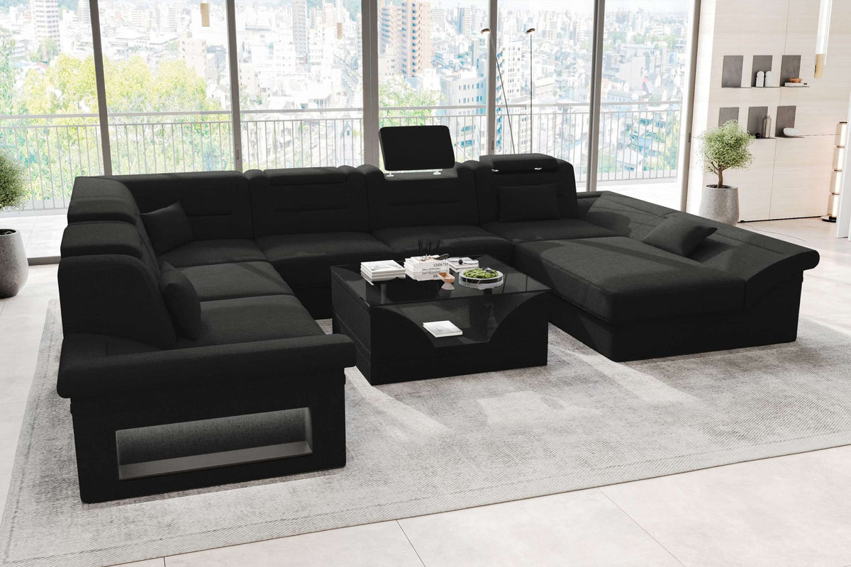 XXL Wohnlandschaft Enzo Stoffsofa Schwarz