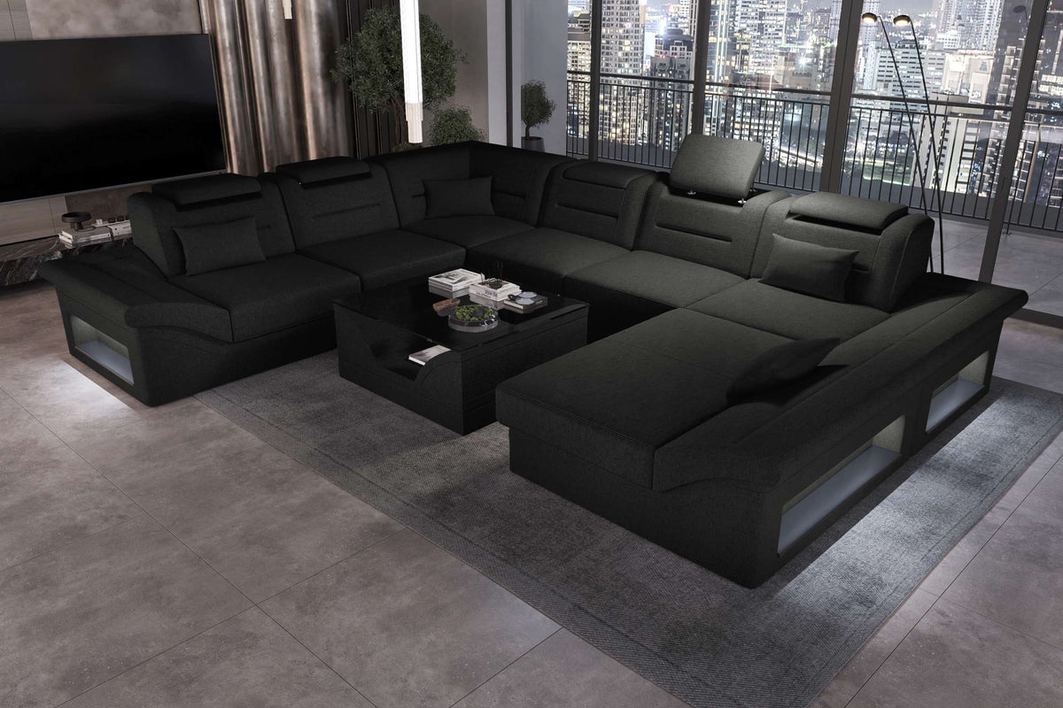 XXL Wohnlandschaft Enzo Stoffsofa Schwarz