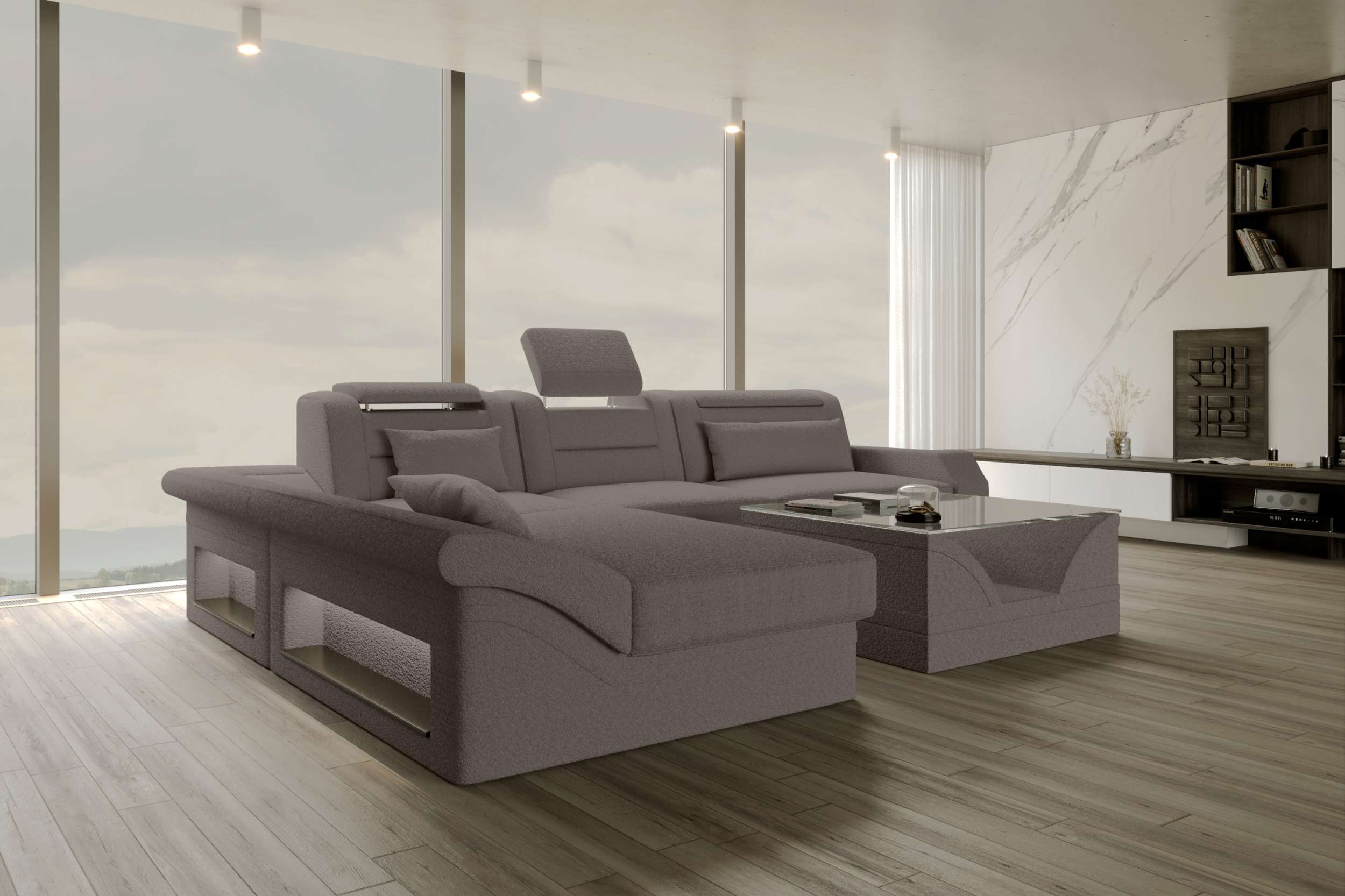 Ecksofa Monza L Form Stoffsofa Hellbraun