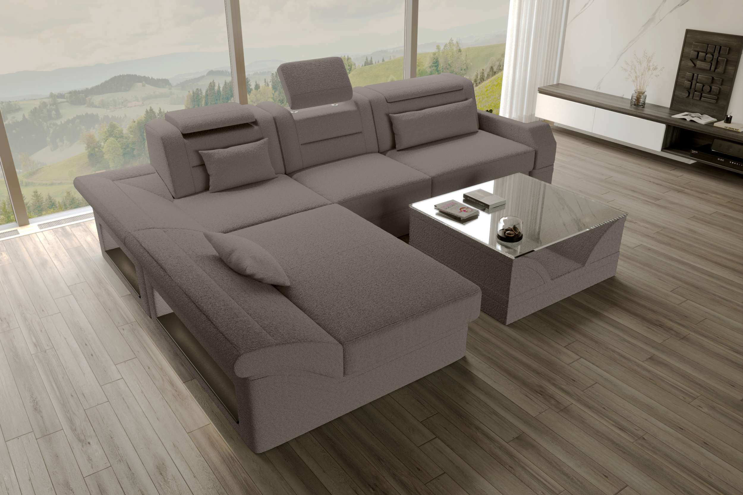Ecksofa Monza L Form Stoffsofa Hellbraun