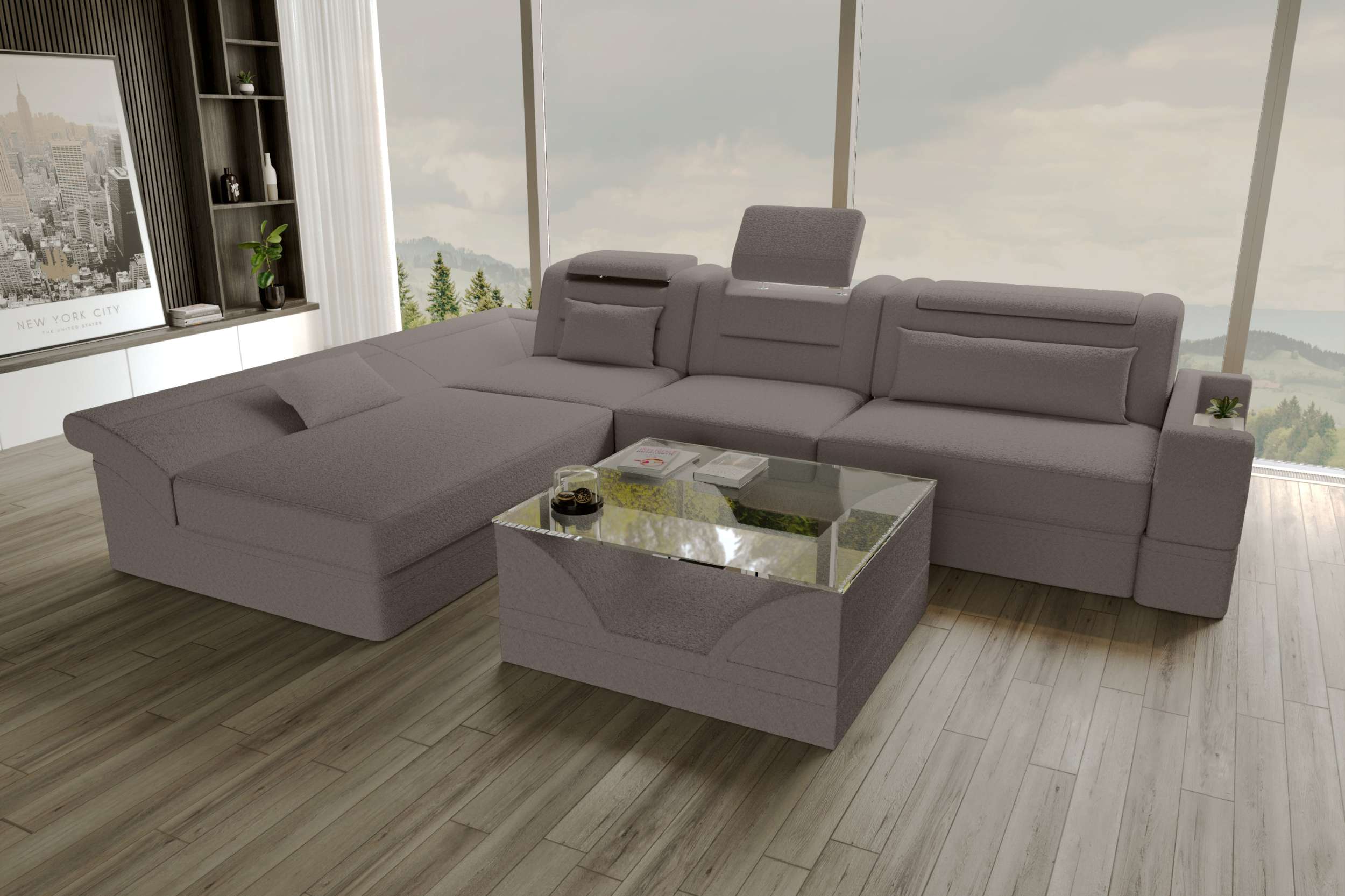 Ecksofa Monza L Form Stoffsofa Hellbraun