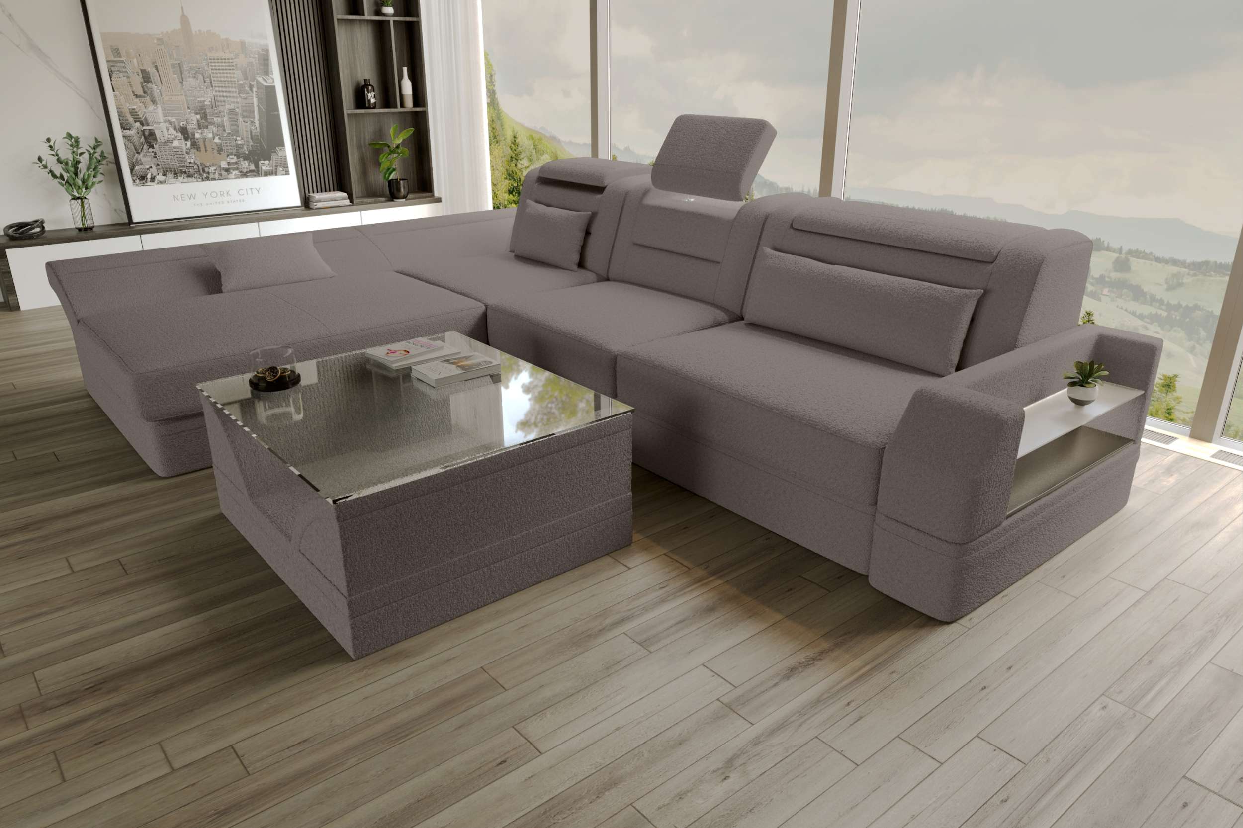 Ecksofa Monza L Form Stoffsofa Hellbraun