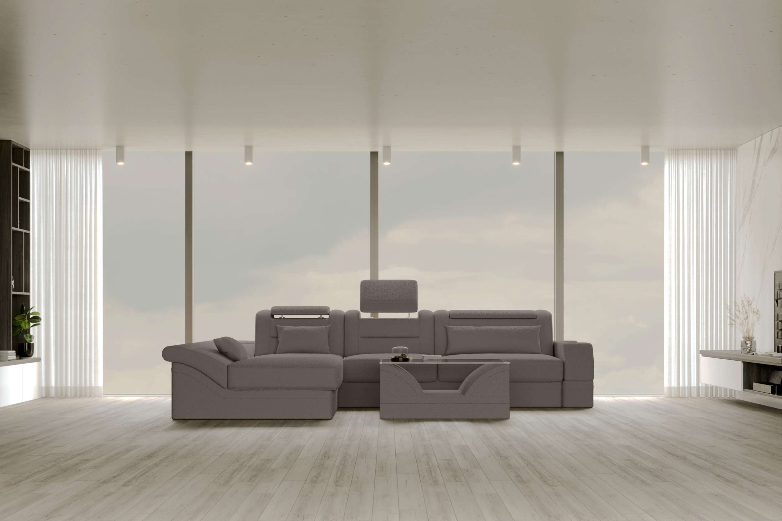 Ecksofa Monza L Form Stoffsofa Hellbraun