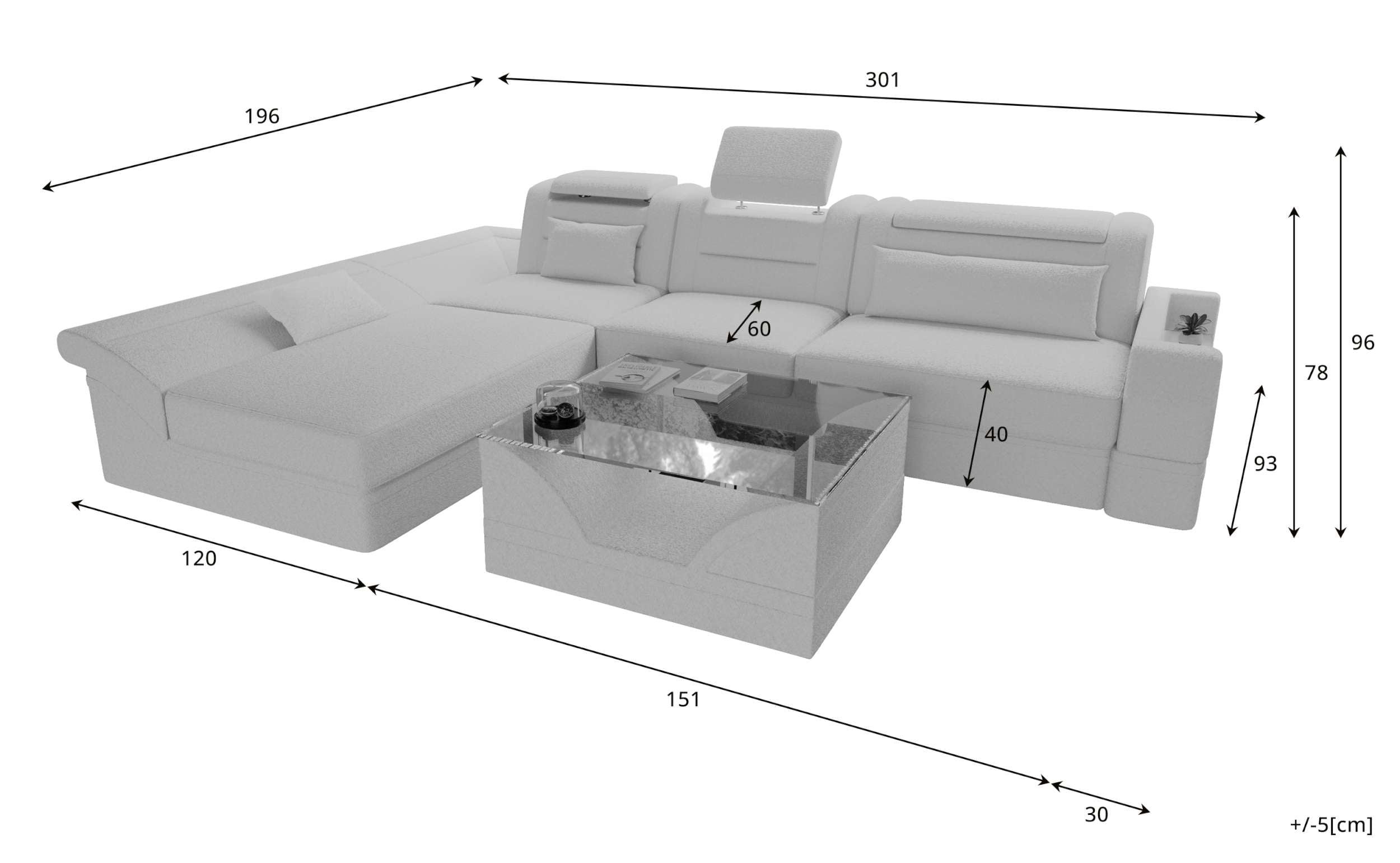 Ecksofa Monza L Form Stoffsofa Hellbraun