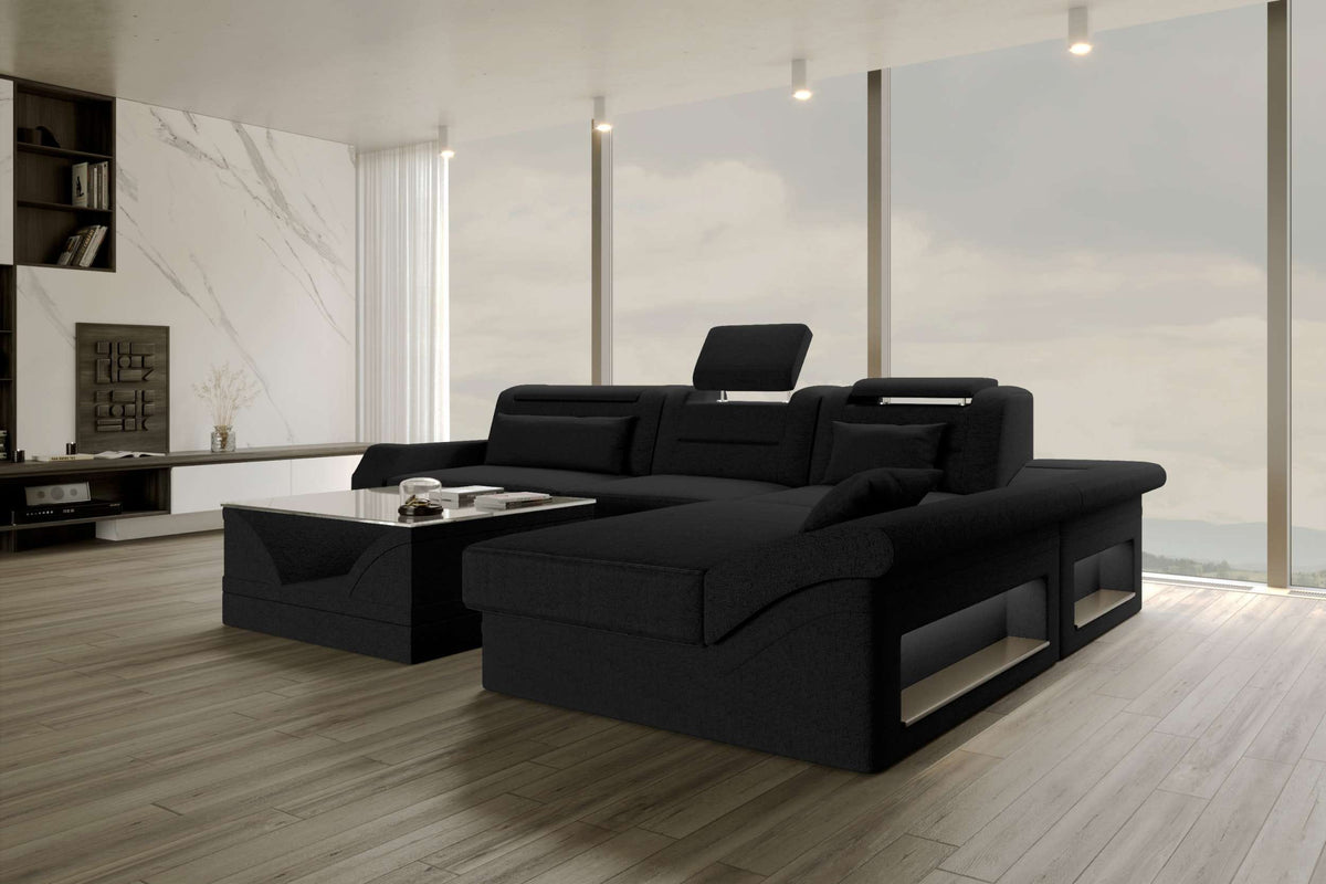 Ecksofa Monza L Form Stoffsofa Schwarz