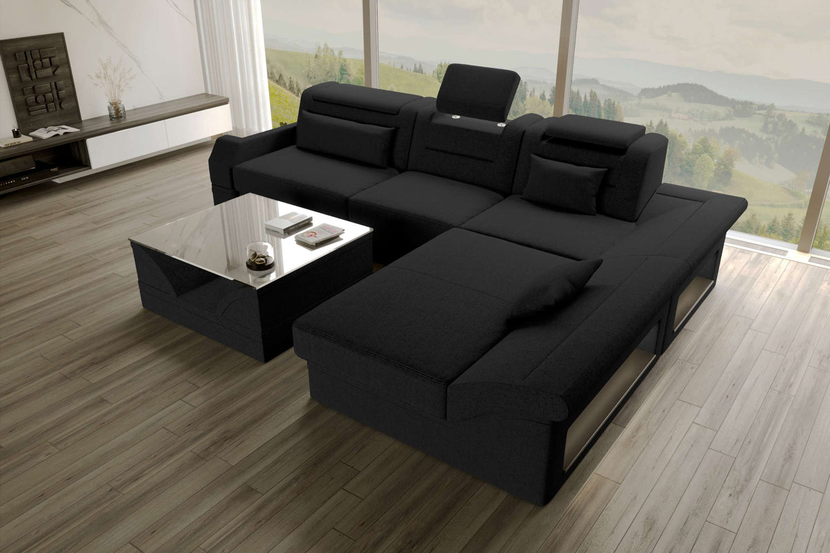 Ecksofa Monza L Form Stoffsofa Schwarz