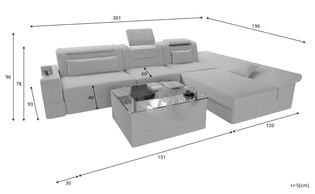 Ecksofa Monza L Form Stoffsofa Schwarz