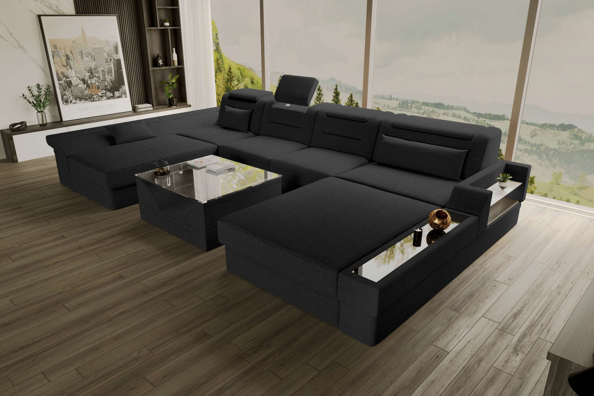 Wohnlandschaft Monza U Form Stoffsofa Schwarz