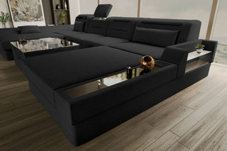 Wohnlandschaft Monza U Form Stoffsofa Schwarz