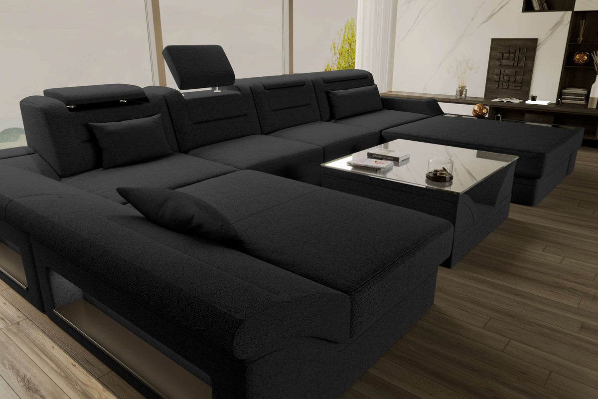 Wohnlandschaft Monza U Form Stoffsofa Schwarz