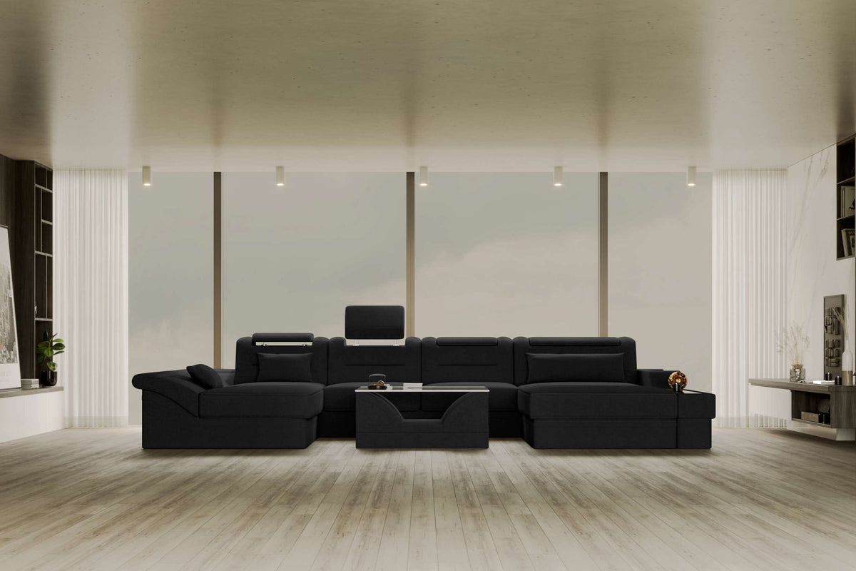 Wohnlandschaft Monza U Form Stoffsofa Schwarz
