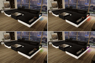 Wohnlandschaft Monza U Form Stoffsofa Schwarz