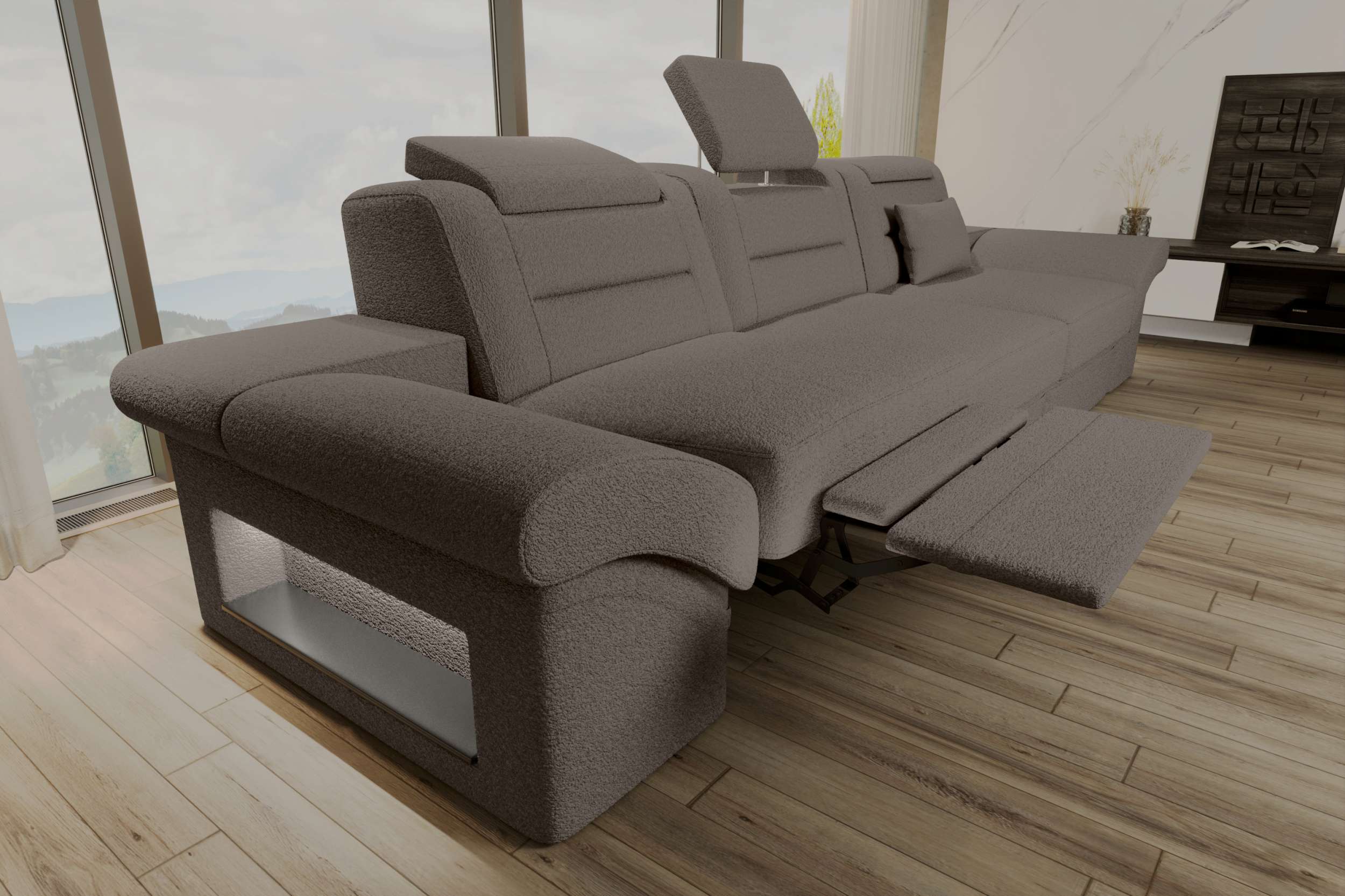 Couch Monza 3 Sitzer Stoffsofa Hellbraun