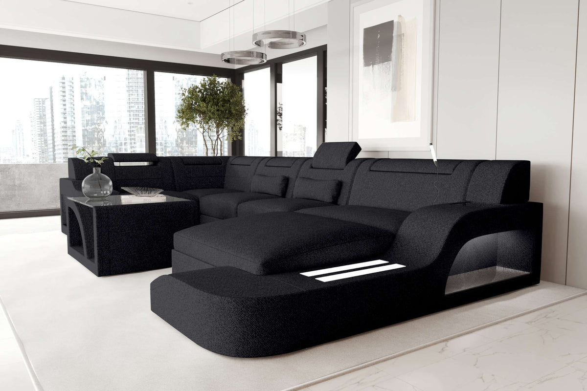 Wohnlandschaft Palermo U Form Stoffsofa Schwarz