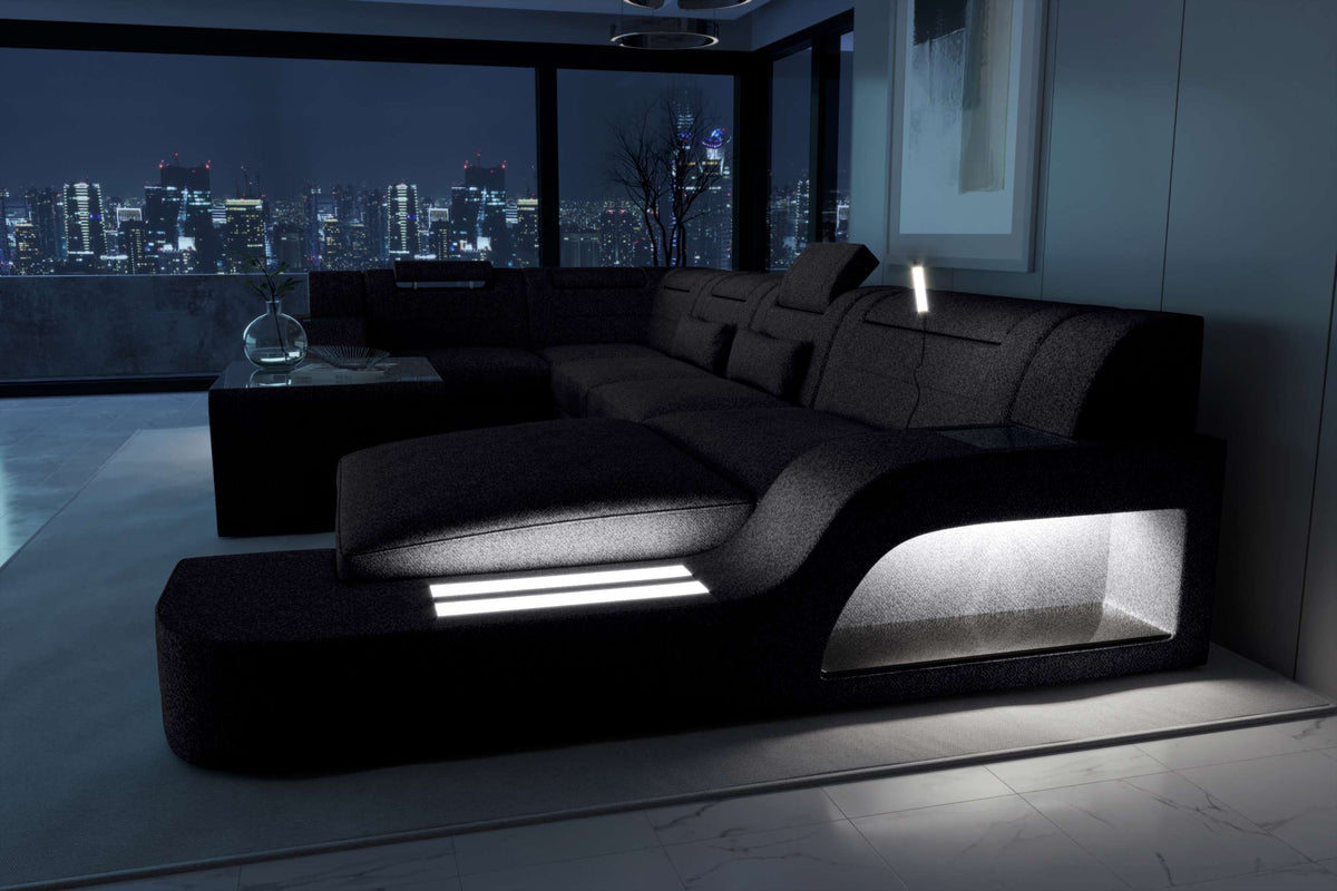 Wohnlandschaft Palermo U Form Stoffsofa Schwarz
