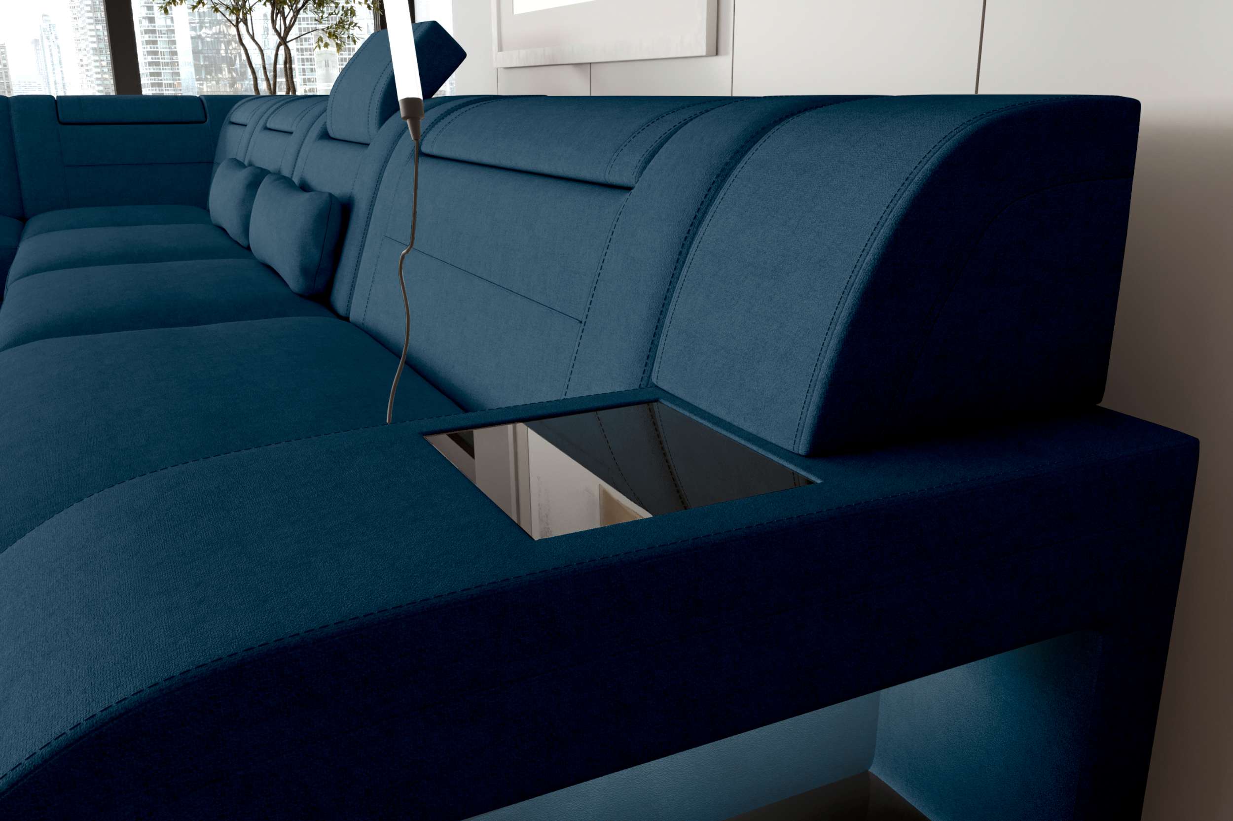 Wohnlandschaft Palermo U Form Stoffsofa Blau