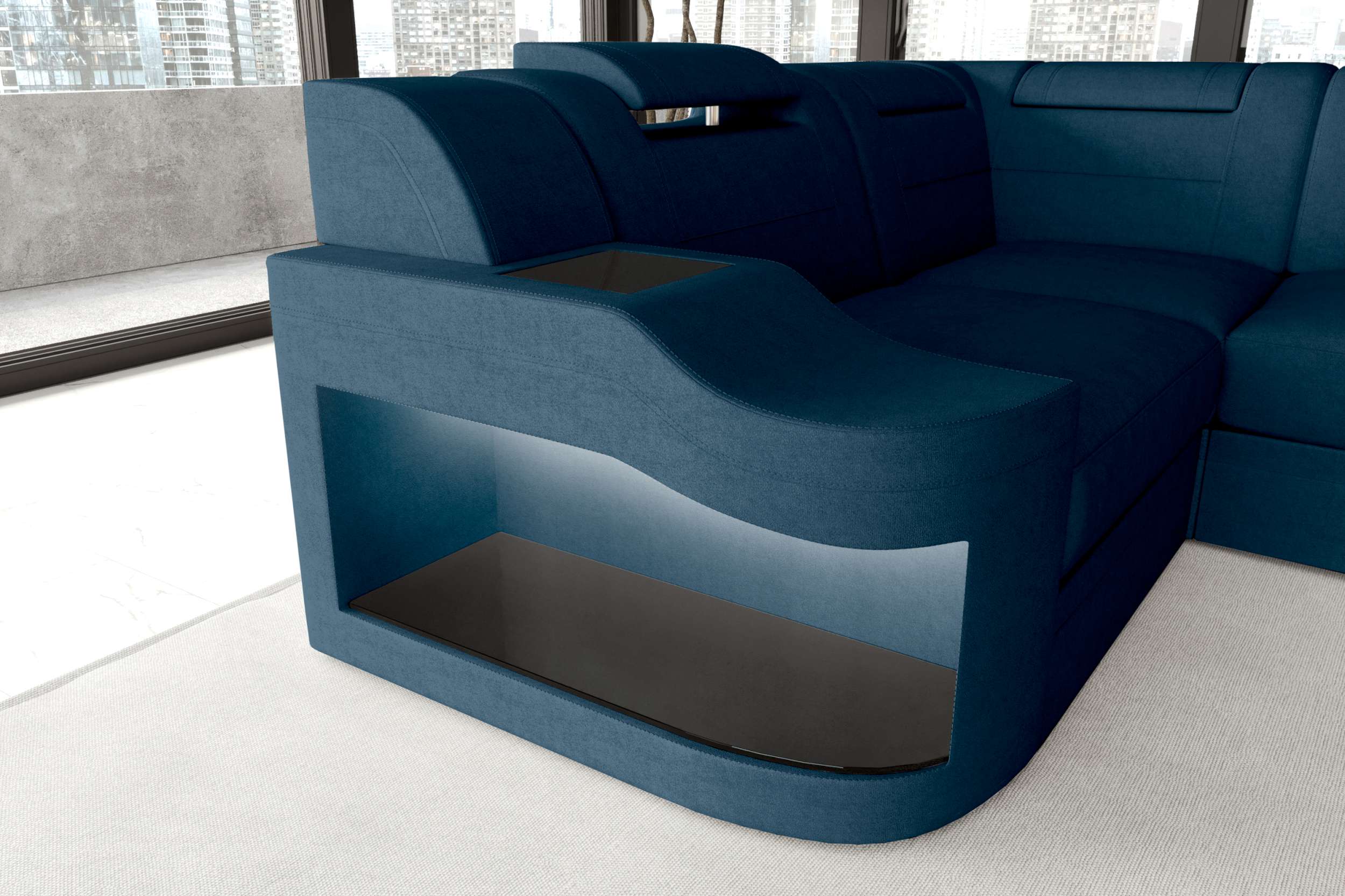 Wohnlandschaft Palermo U Form Stoffsofa Blau
