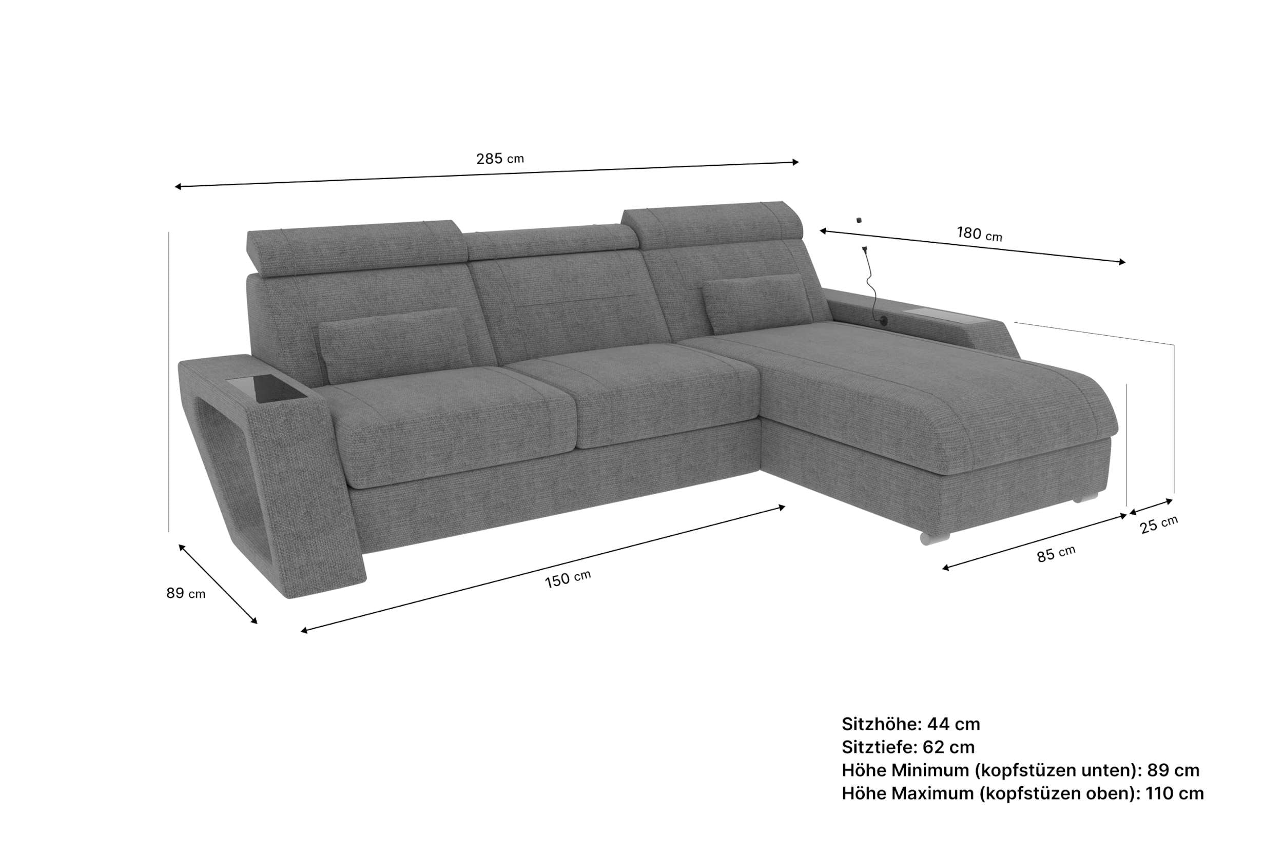 Ecksofa Catania L Form Stoffsofa Blau