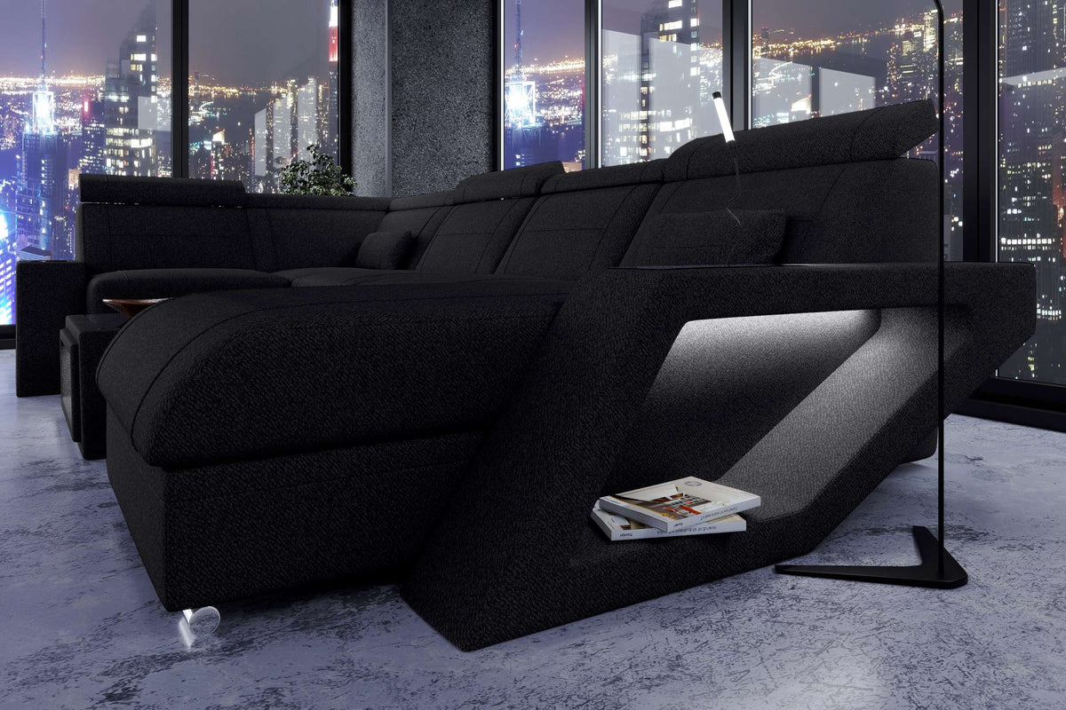 Wohnlandschaft Catania U Form Stoffsofa Schwarz