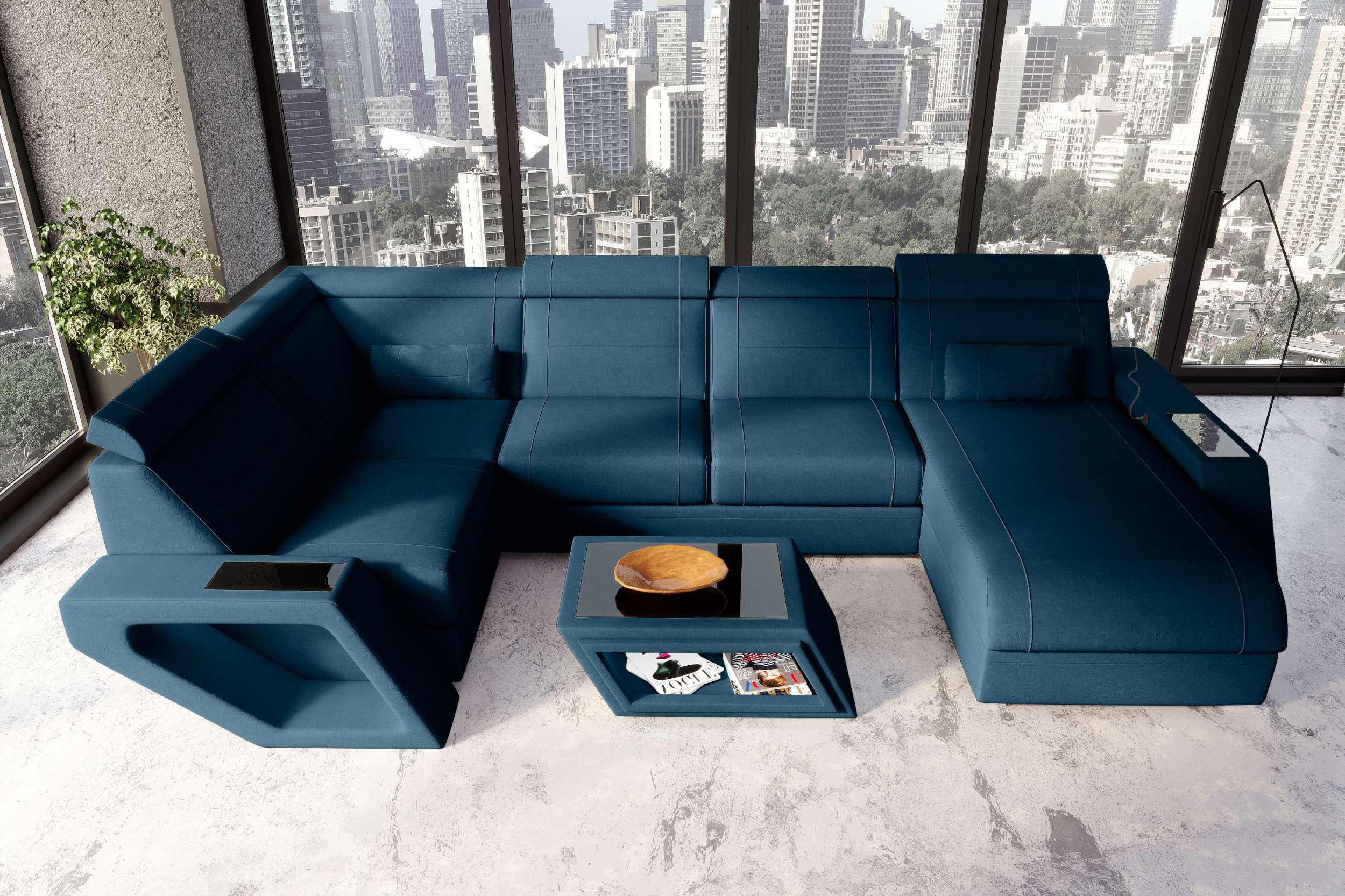 Wohnlandschaft Catania U Form Stoffsofa Blau